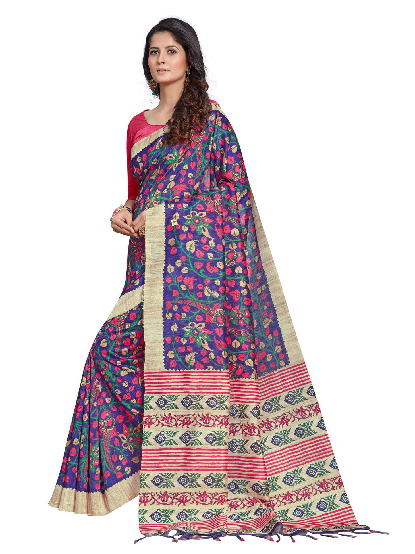 Women's Manipuri Silk Blue Digital Print Designer Saree With Blouse Piece