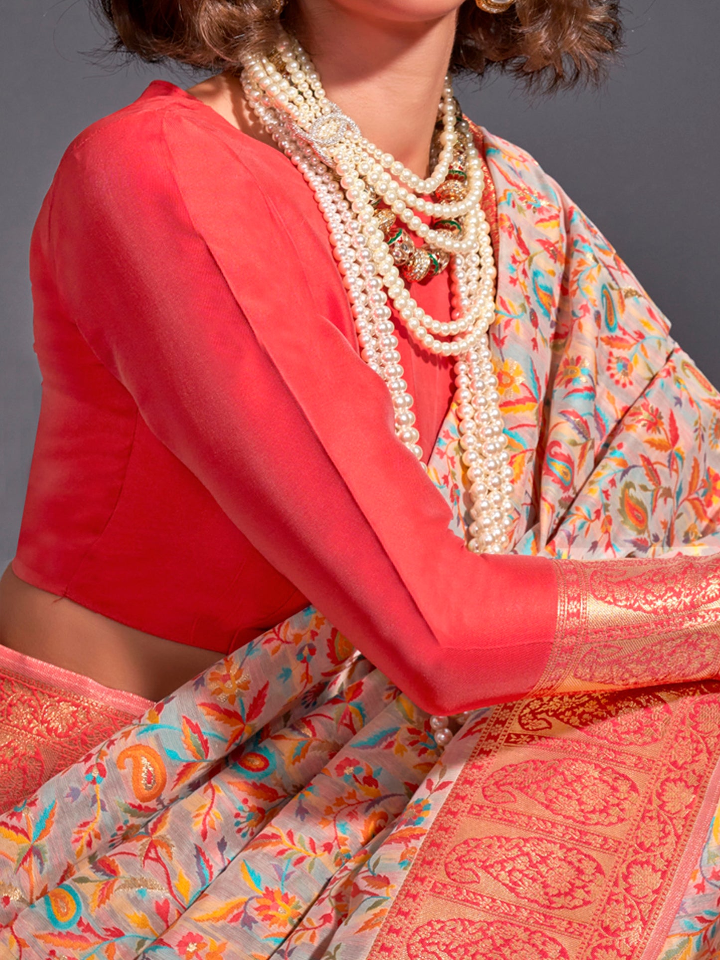 Women's Silk Blend Beige Woven Design Designer Saree With Blouse Piece