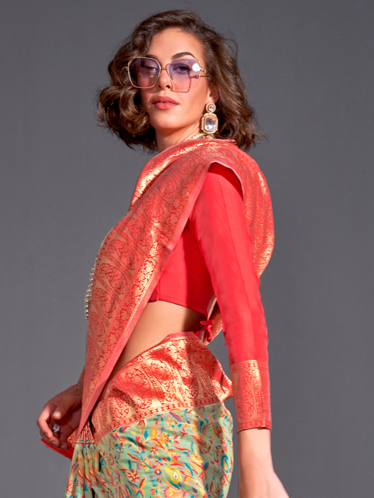 Women's Silk Blend Sea Green Woven Design Designer Saree With Blouse Piece