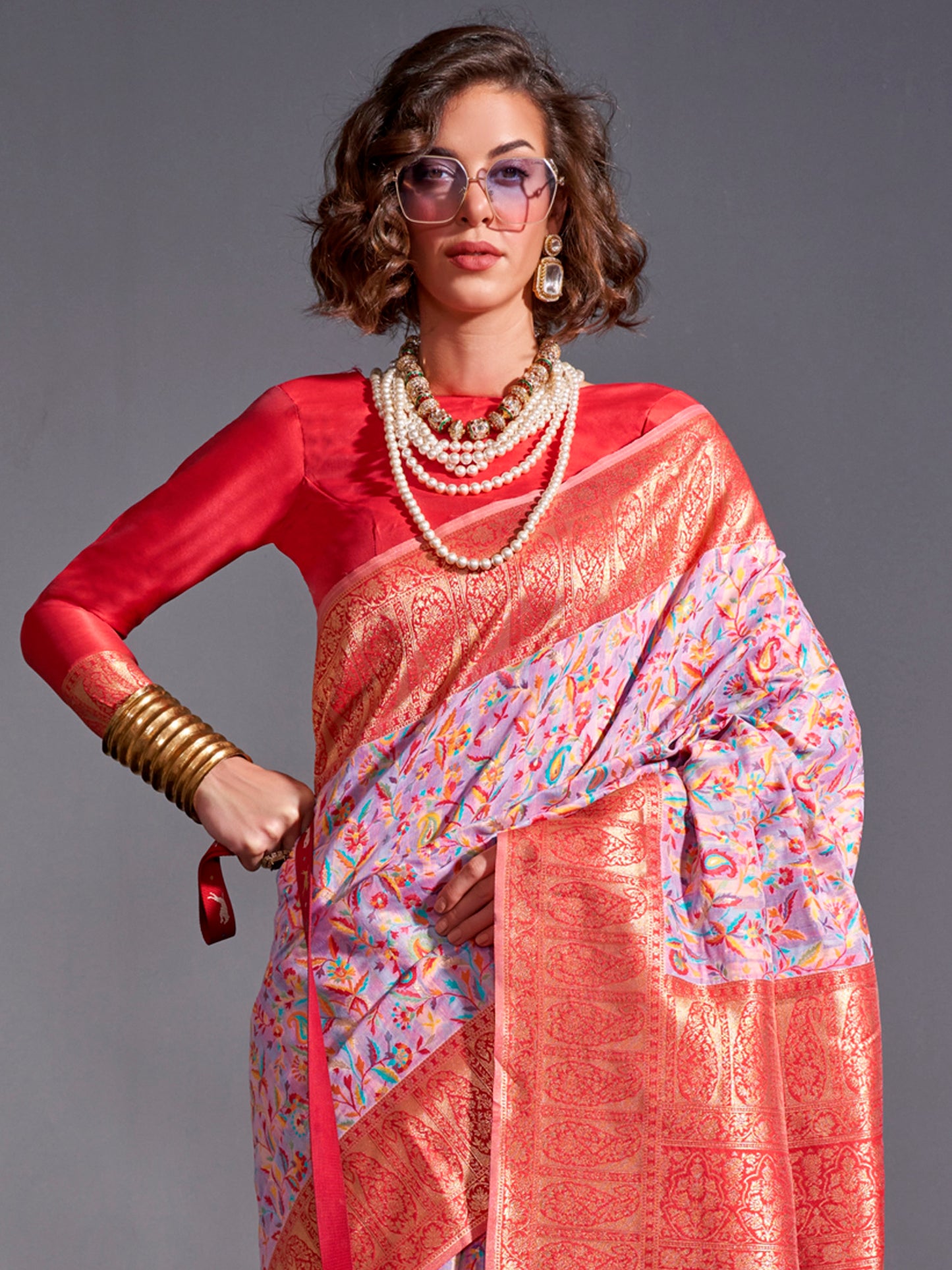 Women's Silk Blend Lavendar Woven Design Designer Saree With Blouse Piece