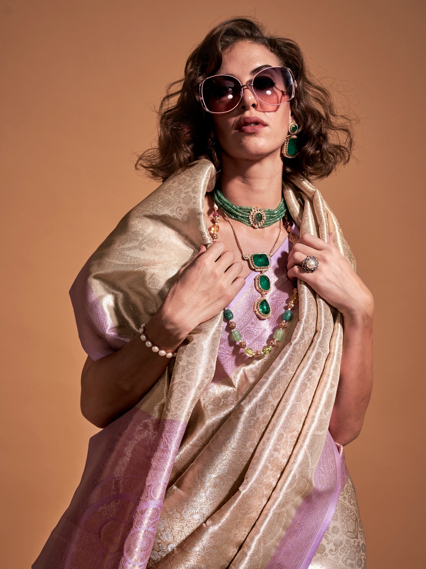 Women's Kanjeevaram Silk Cream Woven Design Designer Saree With Blouse Piece