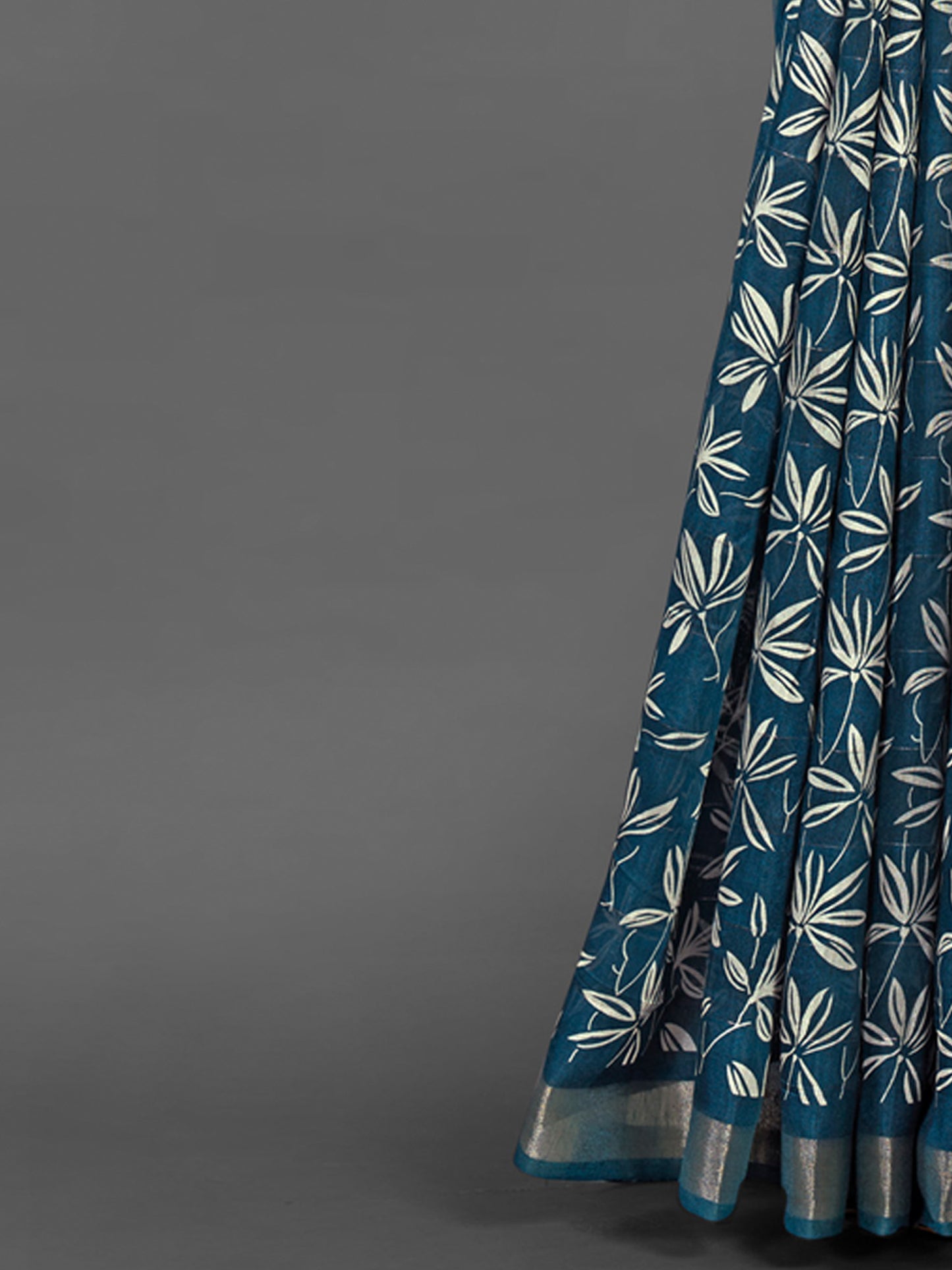 Women's Silk Blend Teal blue Printed Designer Saree With Blouse Piece