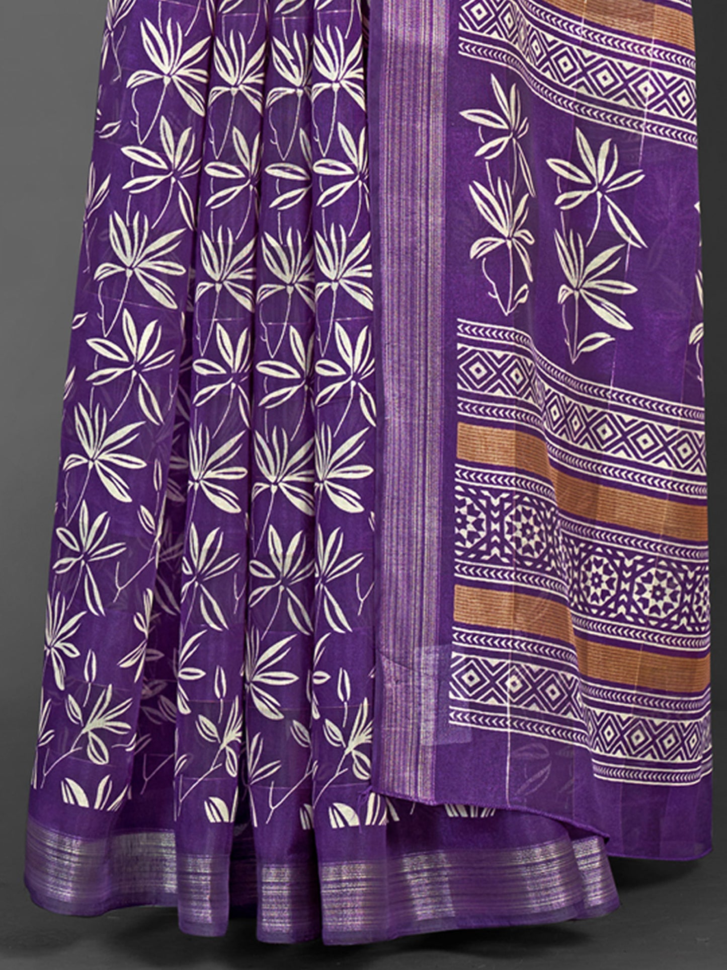 Women's Silk Blend Purple Printed Designer Saree With Blouse Piece
