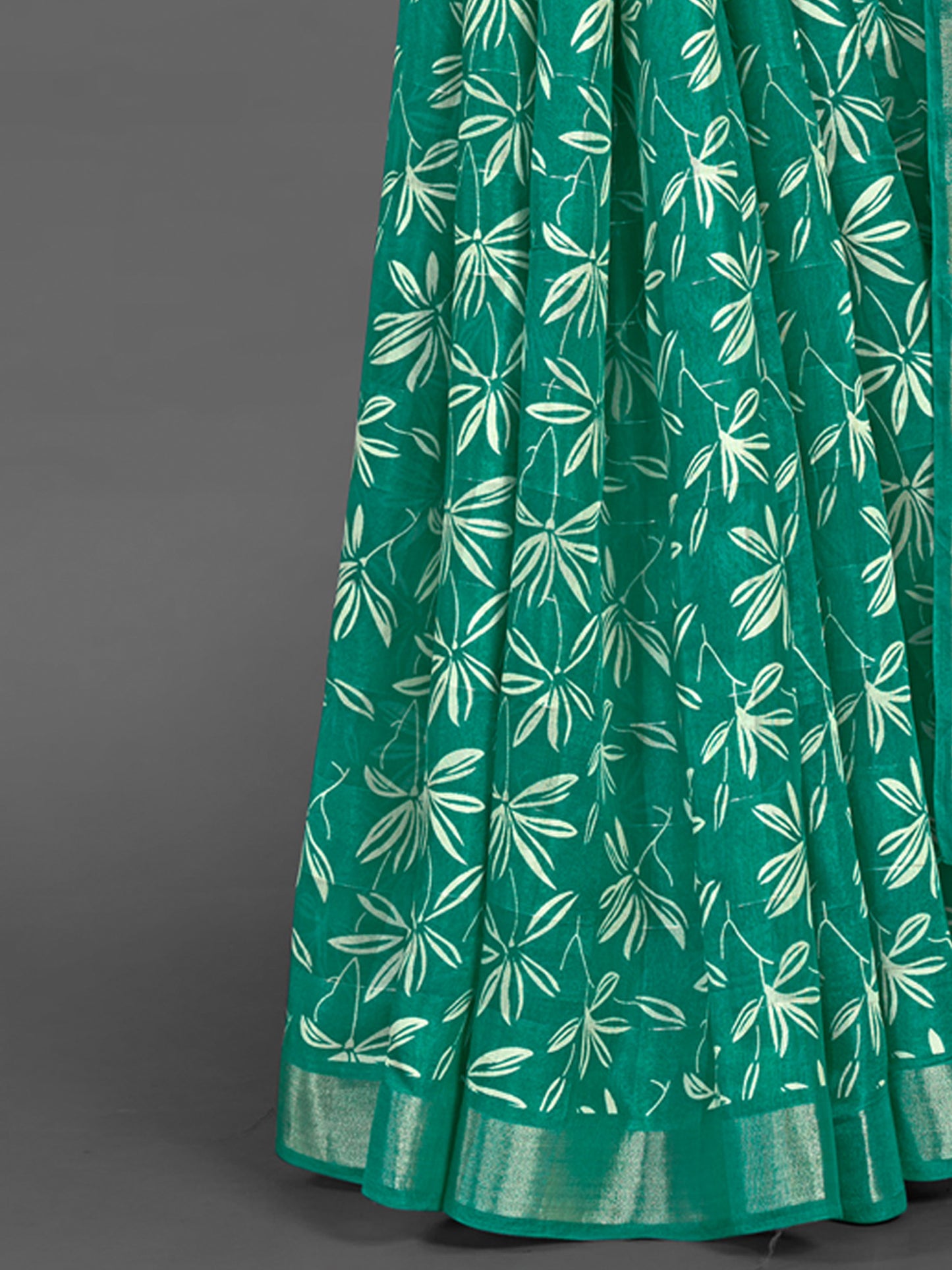 Women's Silk Blend Teal green Printed Designer Saree With Blouse Piece