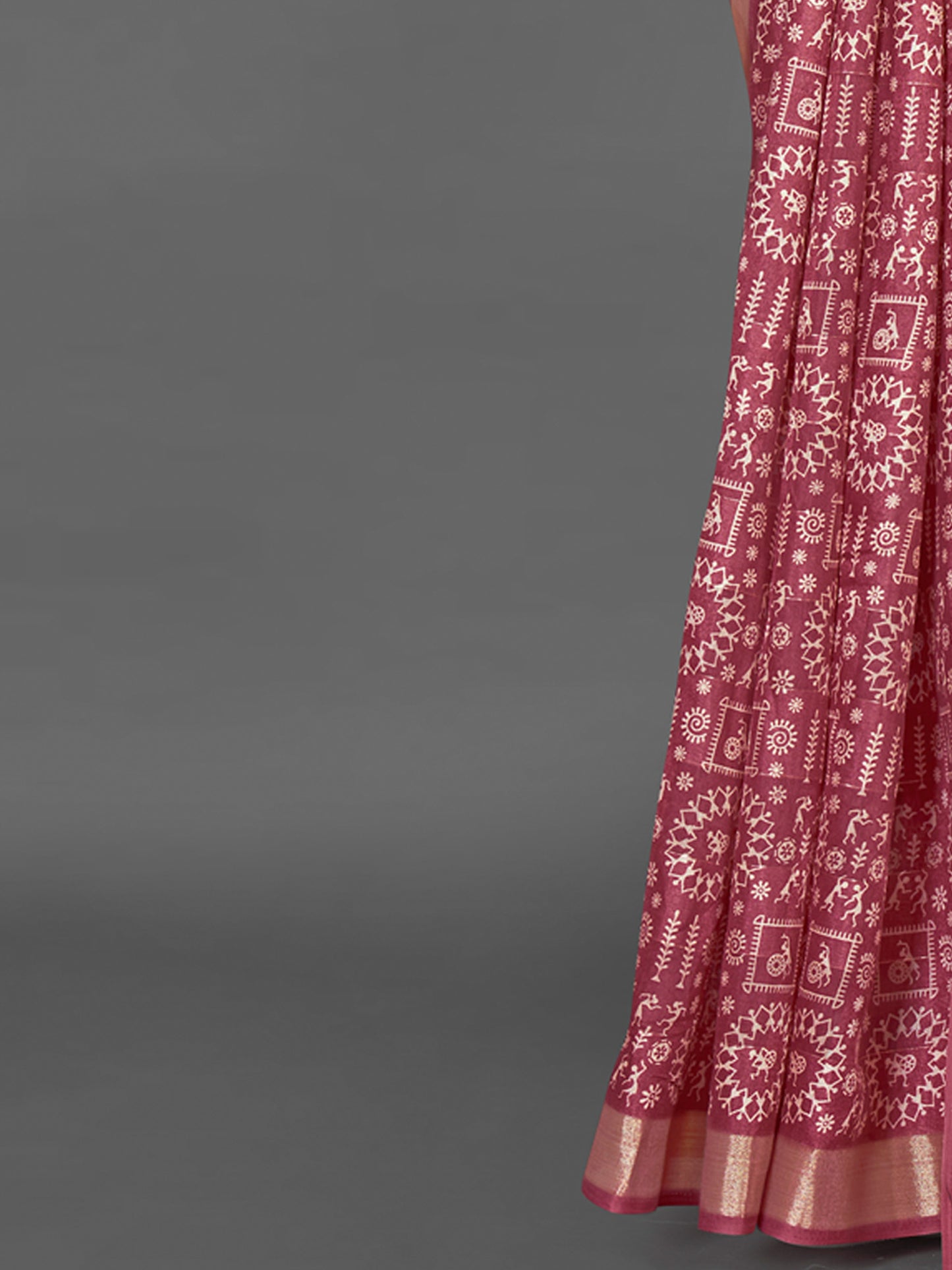 Women's Silk Blend Rose Gold Printed Designer Saree With Blouse Piece