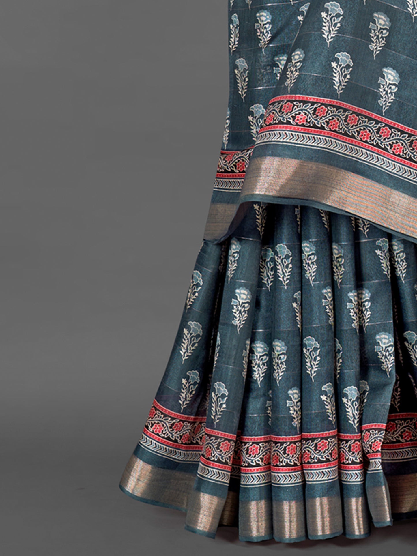 Women's Silk Blend Grey Printed Designer Saree With Blouse Piece