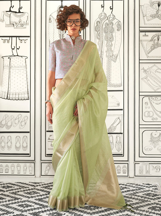 Women's Pure Chiffon Grey Woven Design Designer Saree With Blouse Piece