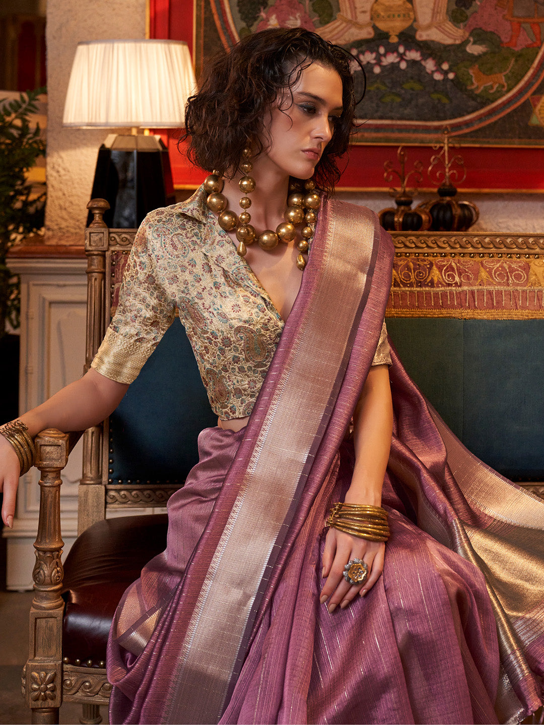 Women's Chiffon Cream Woven Design Designer Saree With Blouse Piece
