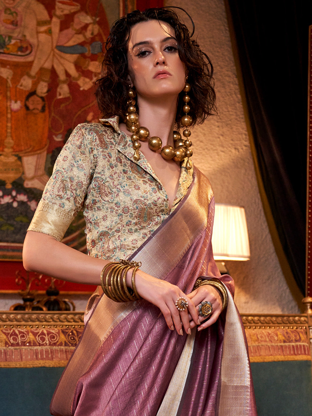 Women's Chiffon Cream Woven Design Designer Saree With Blouse Piece