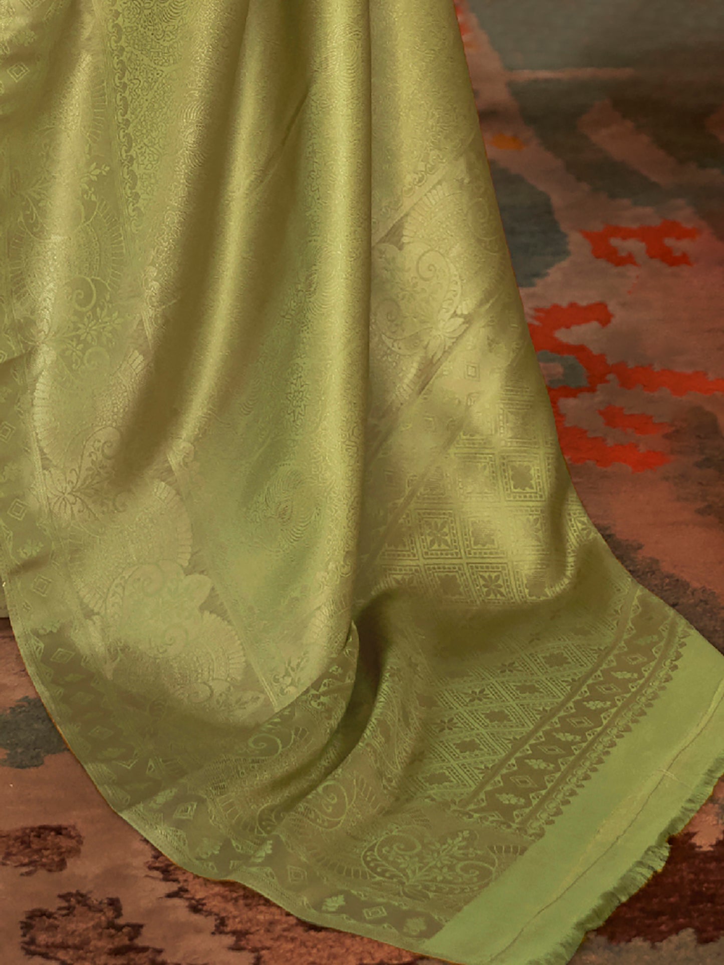 Women's Nylon Olive Woven Design Designer Saree With Blouse Piece