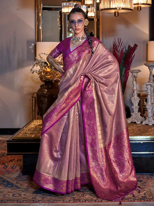 Women's Tissue Magenta Woven Design Designer Saree With Blouse Piece