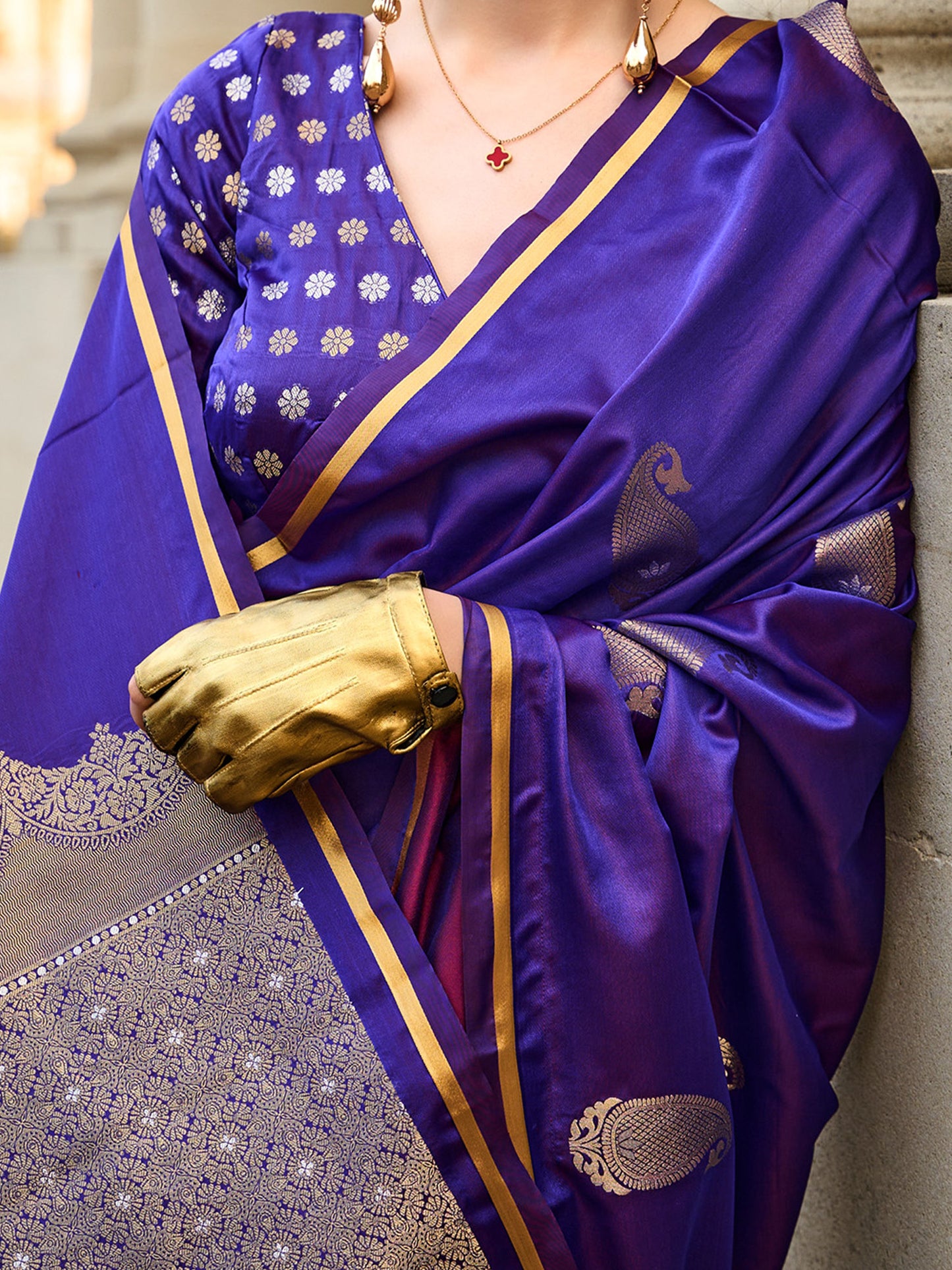 Women's Satin Silk Purple Woven Design Designer Saree With Blouse Piece