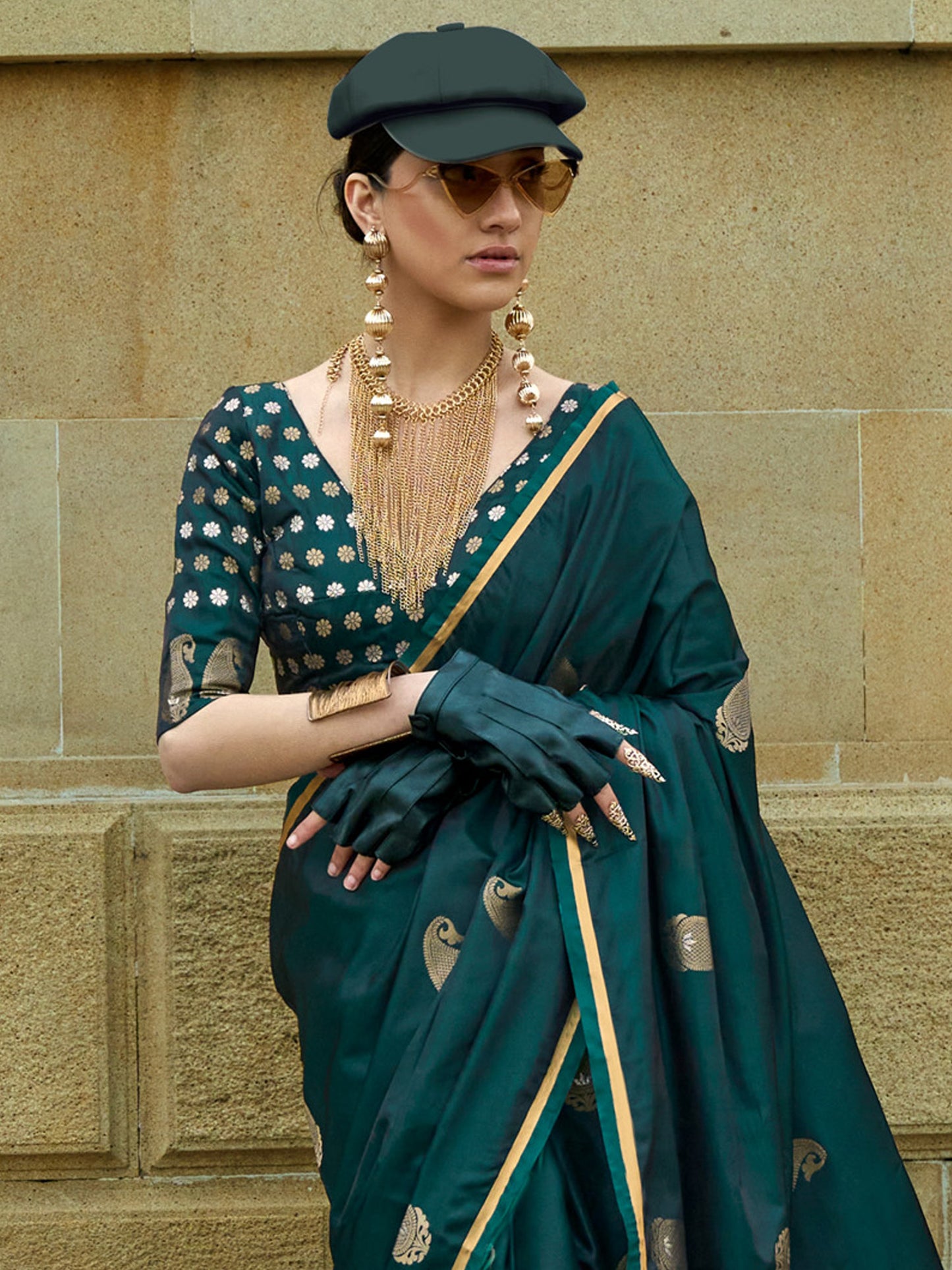 Women's Satin Silk Green Woven Design Designer Saree With Blouse Piece