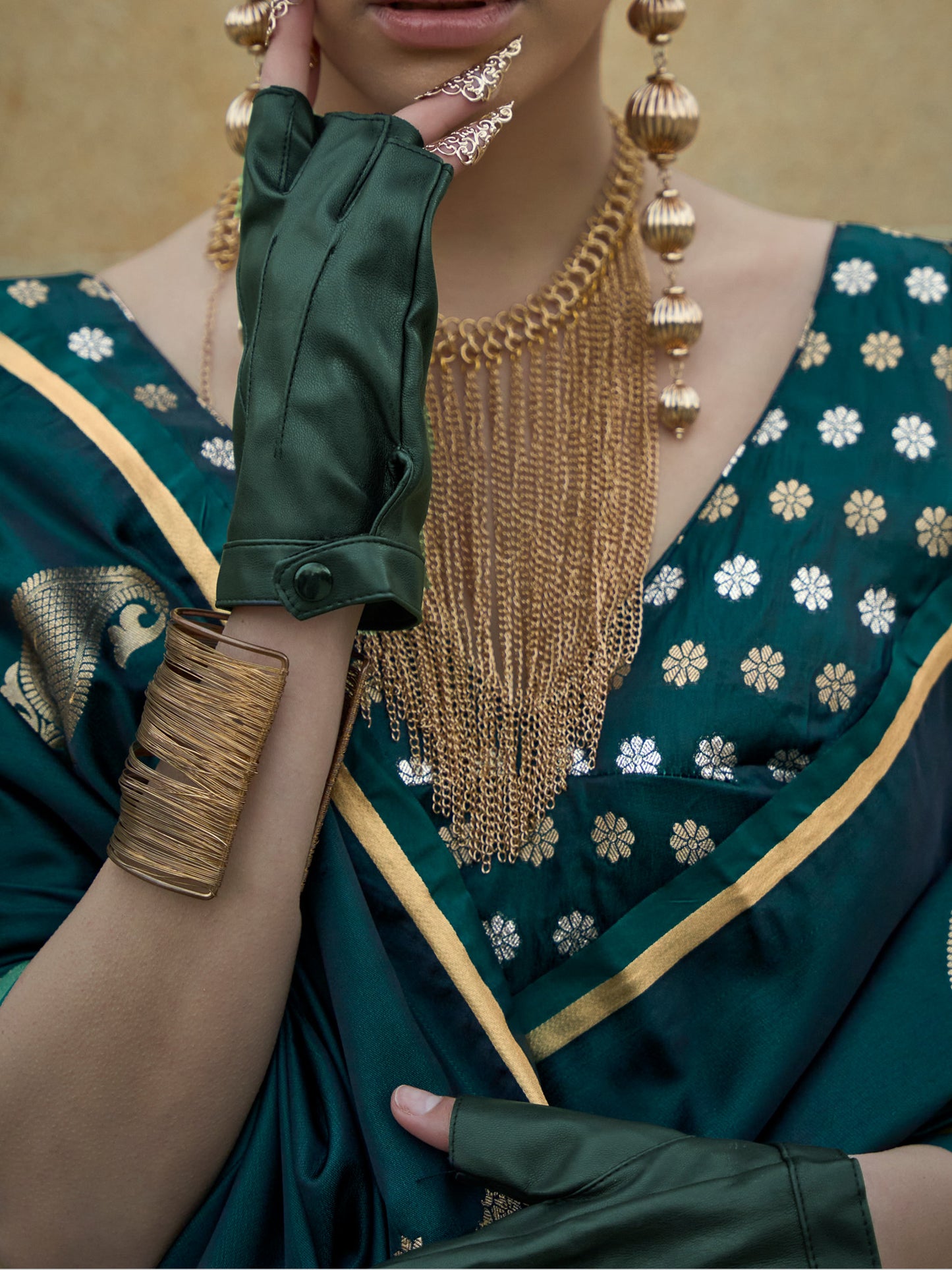 Women's Satin Silk Green Woven Design Designer Saree With Blouse Piece