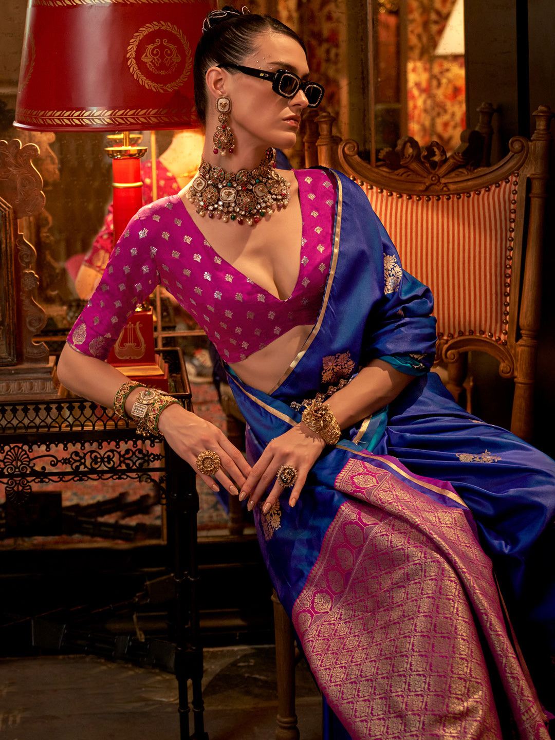 Women's Satin Silk Pink Woven Design Designer Saree With Blouse Piece