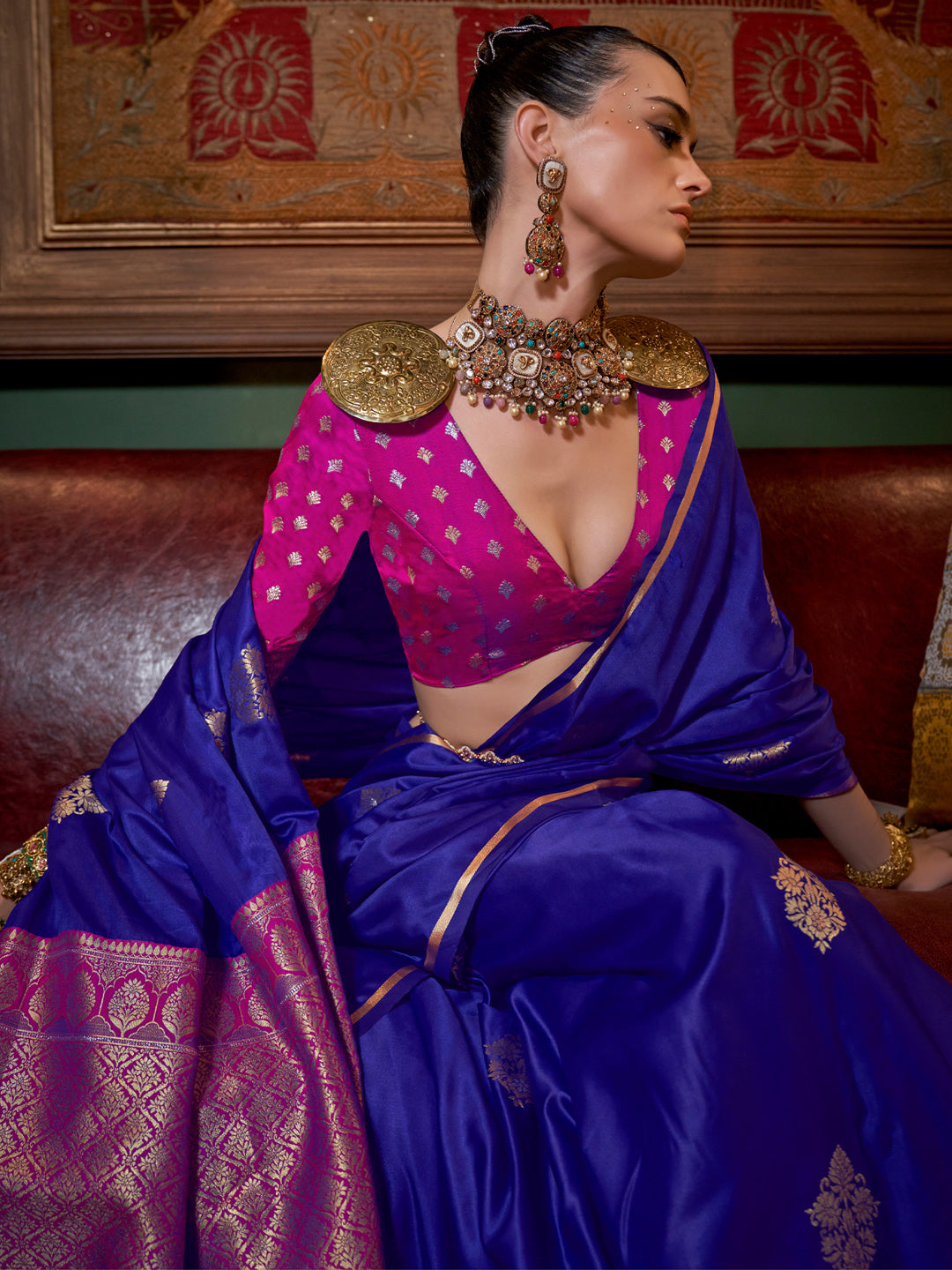 Women's Satin Silk Pink Woven Design Designer Saree With Blouse Piece