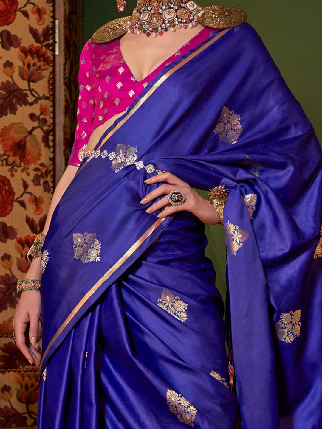 Women's Satin Silk Pink Woven Design Designer Saree With Blouse Piece