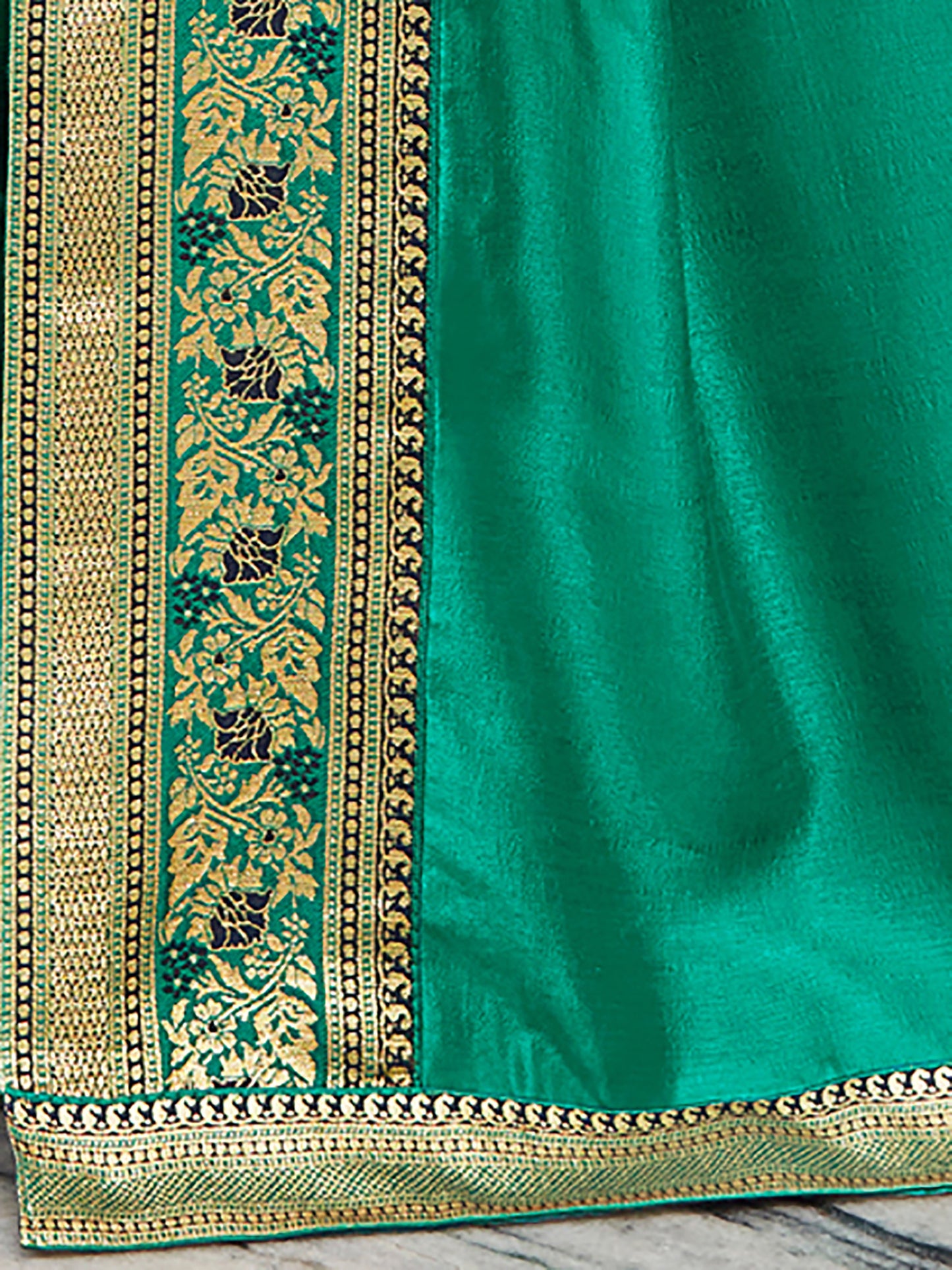 Women's Vichitra Silk Turquoise Embellished Designer Saree With Blouse Piece