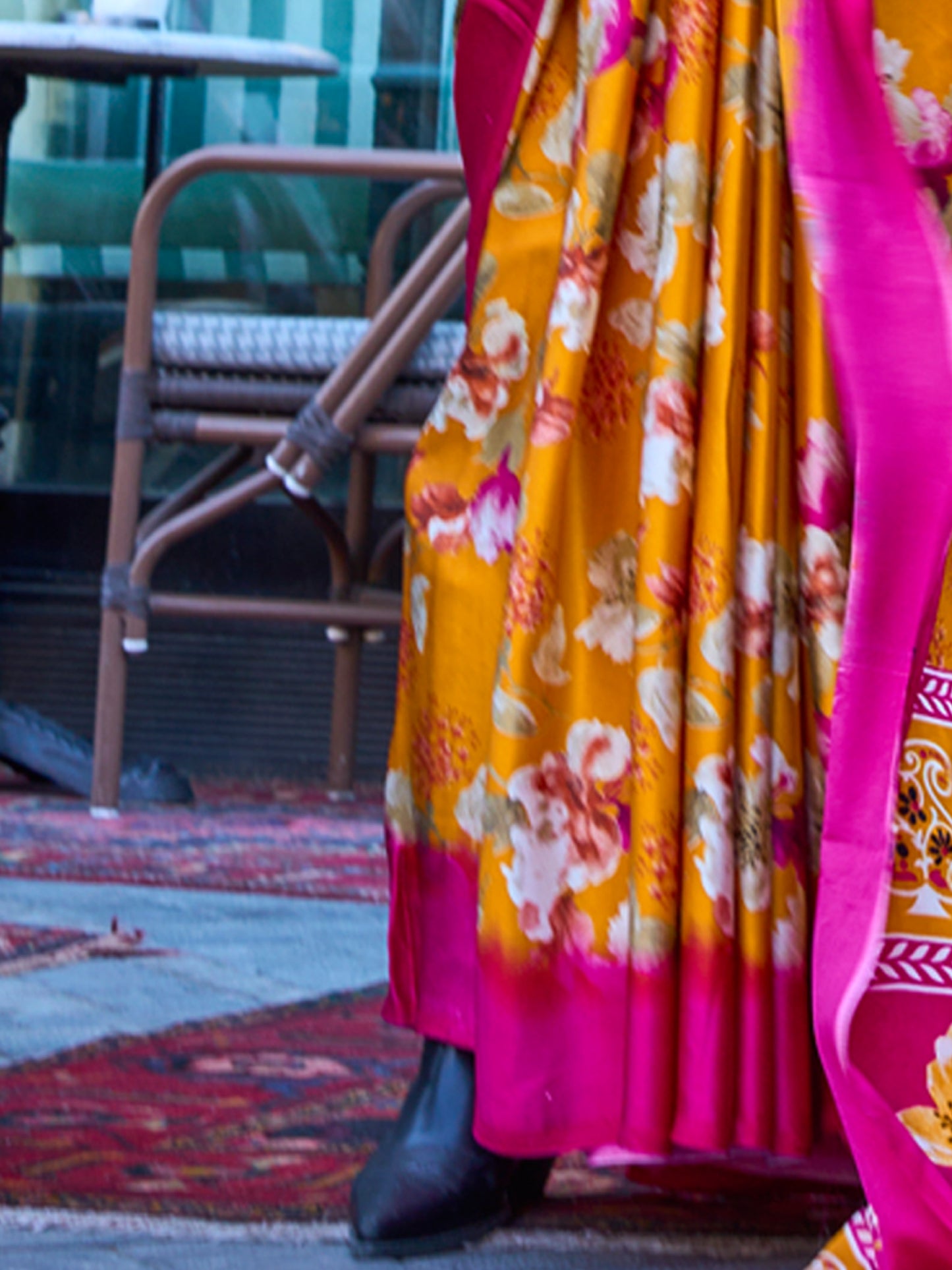 Women's Satin Mustard Printed Designer Saree With Blouse Piece