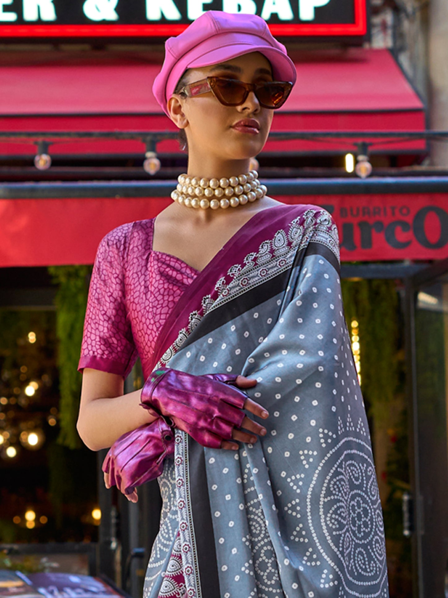 Women's Satin Grey Printed Designer Saree With Blouse Piece