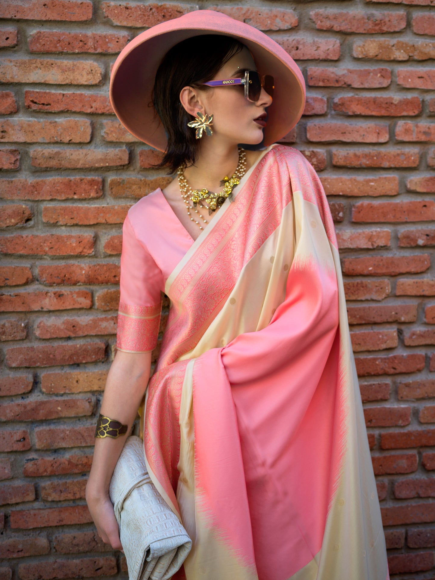 Women's Soft Silk Cream Woven Design Designer Saree With Blouse Piece