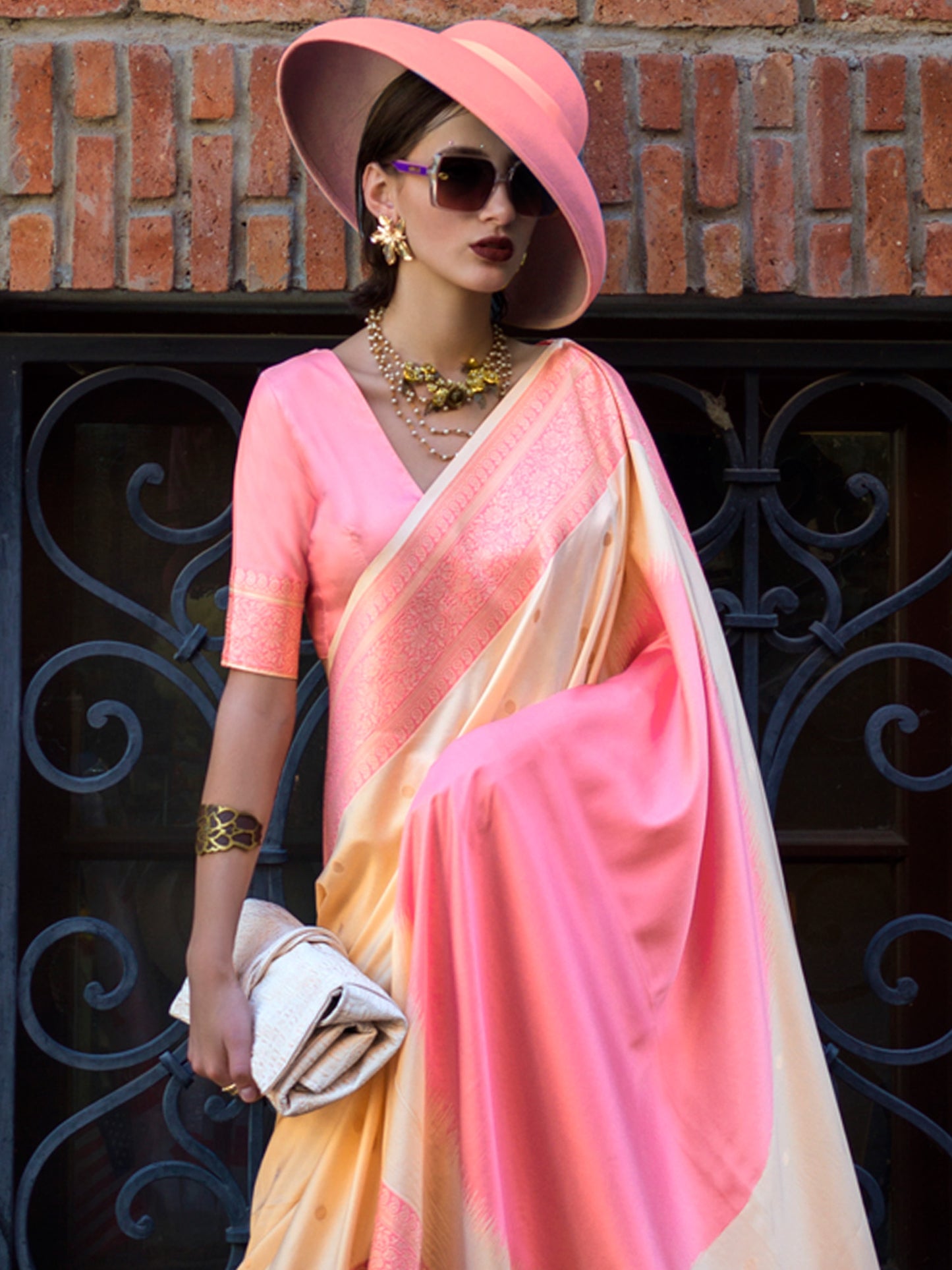 Women's Soft Silk Cream Woven Design Designer Saree With Blouse Piece