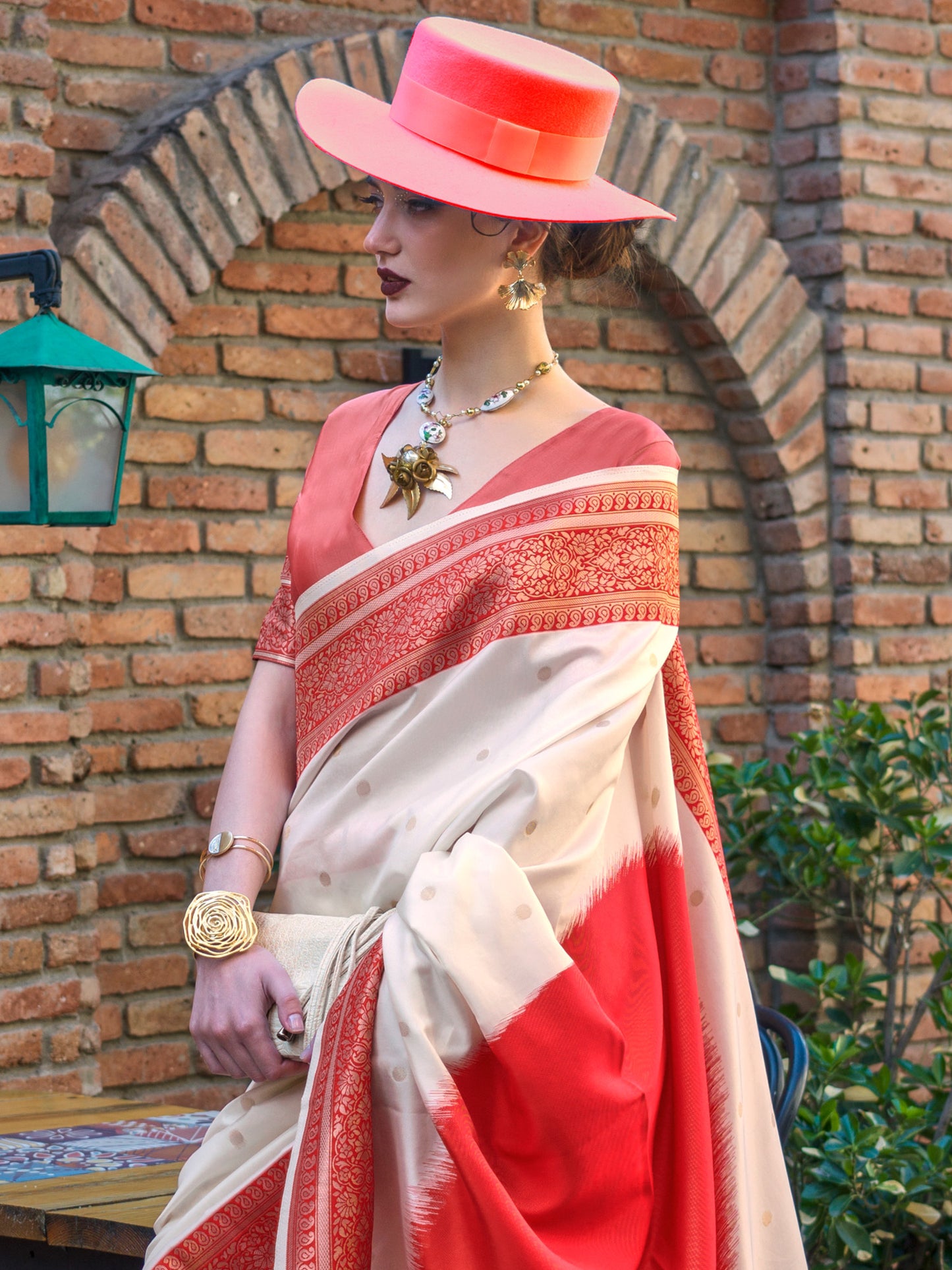Women's Soft Silk Beige Woven Design Designer Saree With Blouse Piece