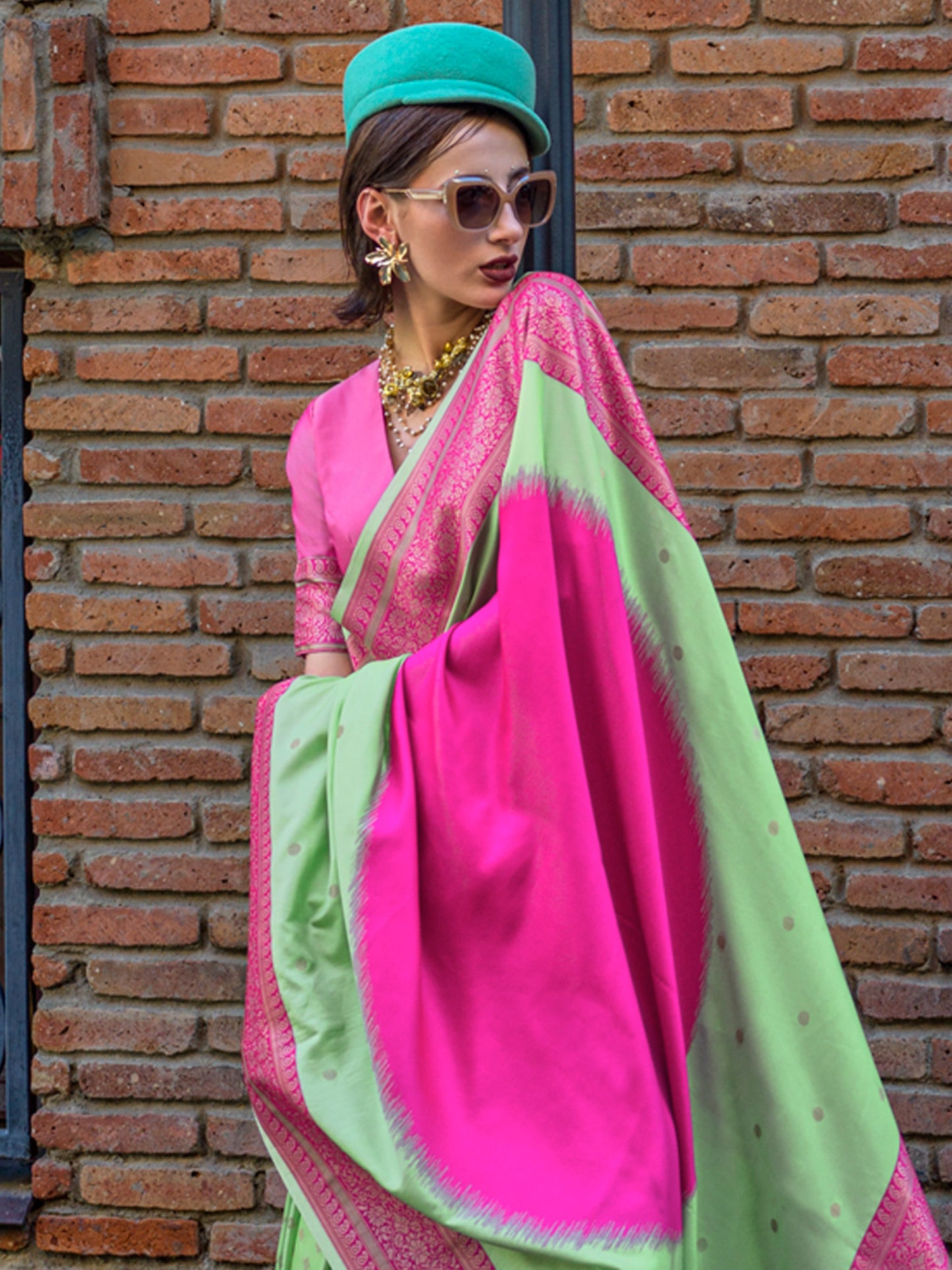 Women's Soft Silk Light Green Woven Design Designer Saree With Blouse Piece
