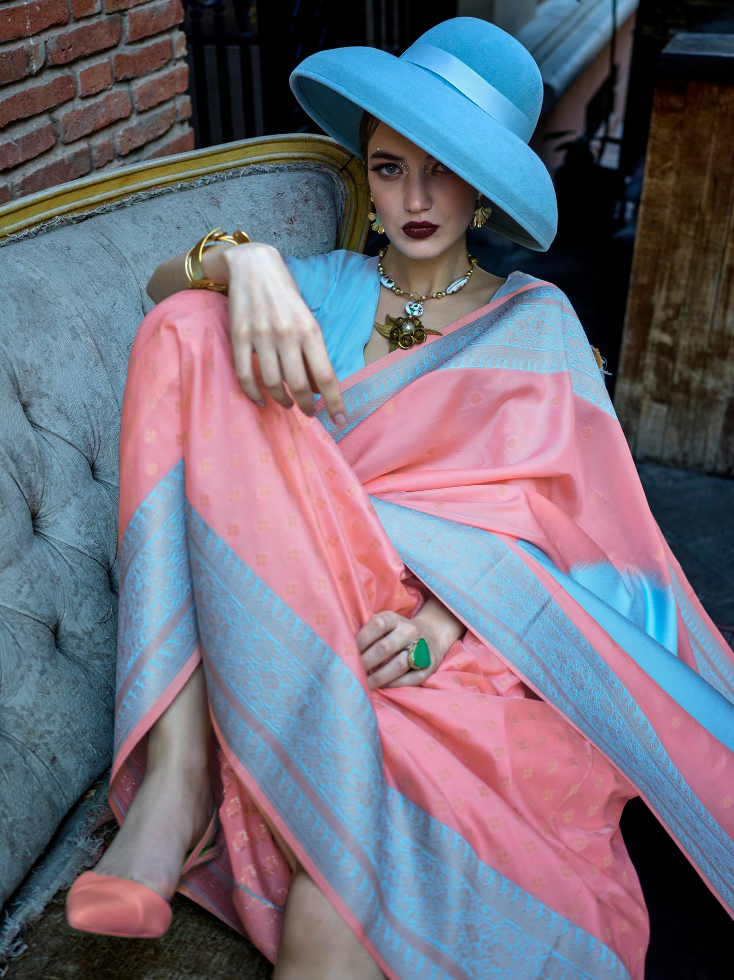 Women's Soft Silk Peach Woven Design Designer Saree With Blouse Piece