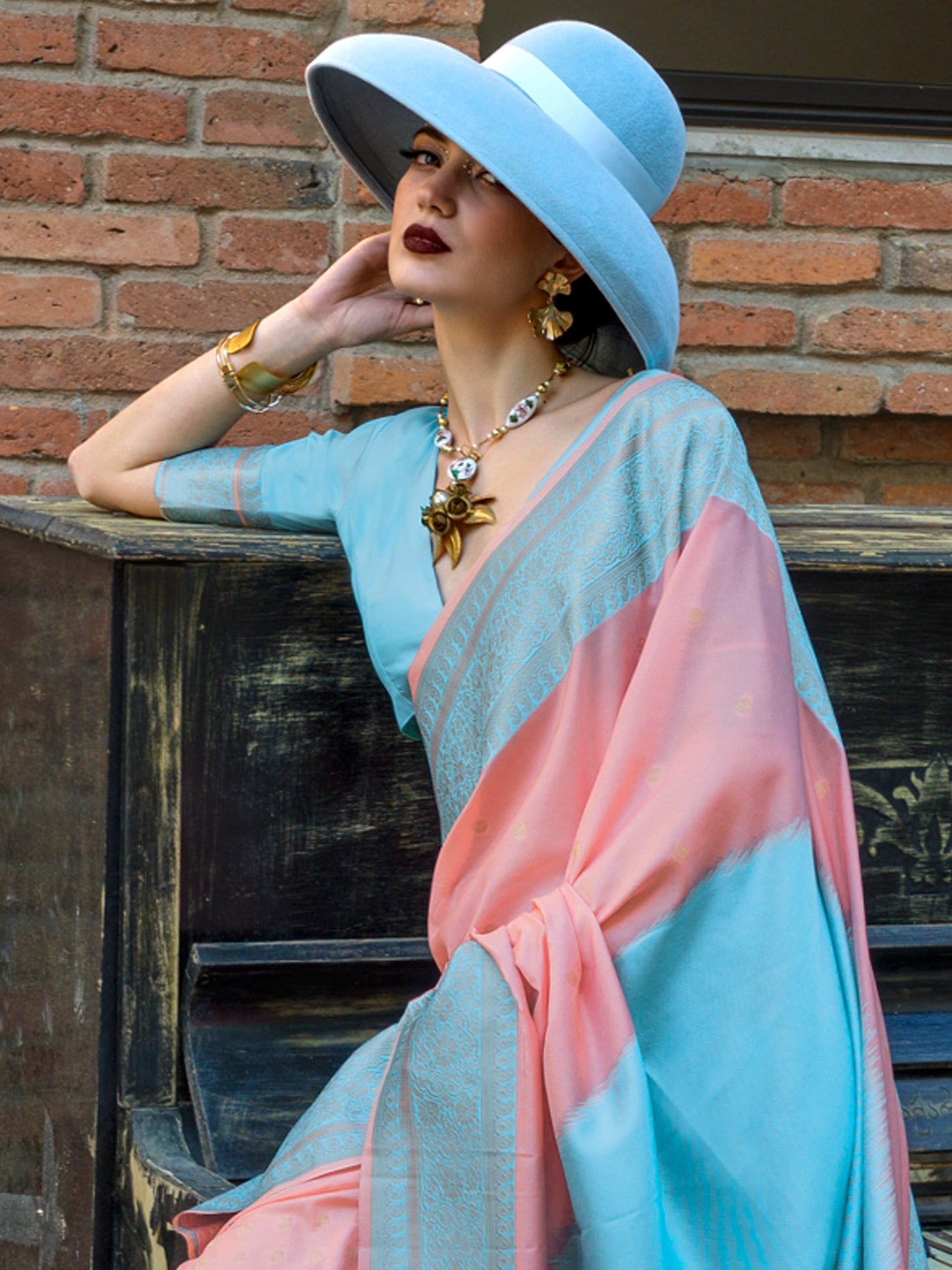 Women's Soft Silk Peach Woven Design Designer Saree With Blouse Piece
