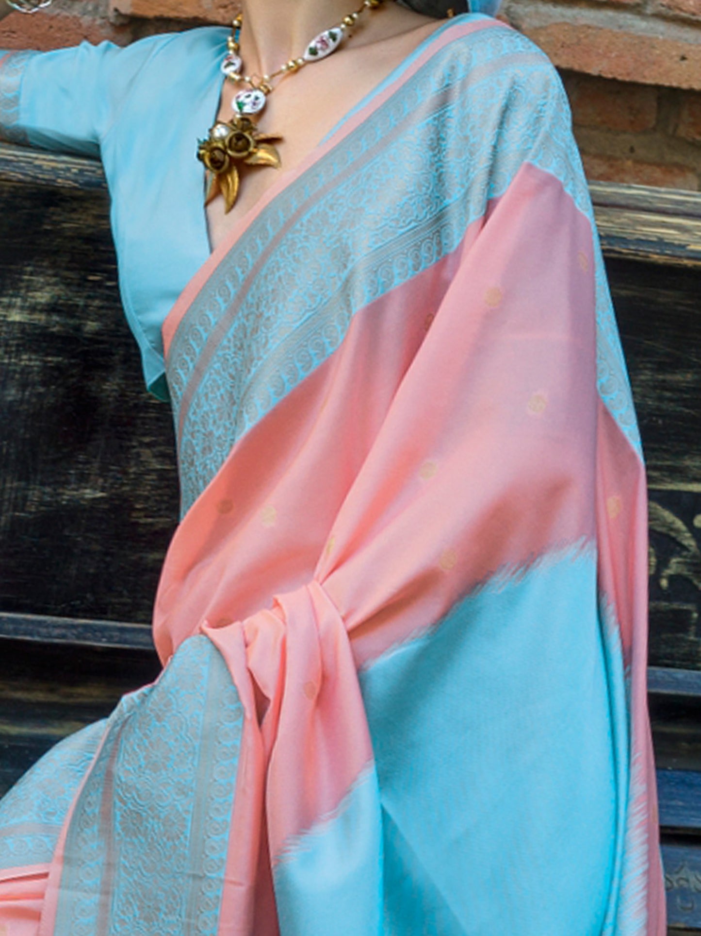Women's Soft Silk Peach Woven Design Designer Saree With Blouse Piece