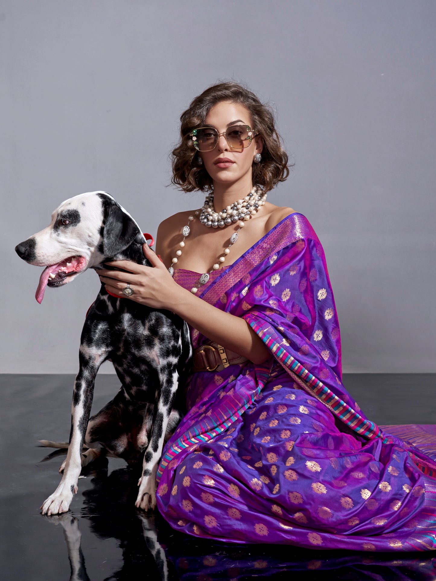 Women's Silk Blend Purple Woven Design Handloom Saree With Blouse Piece