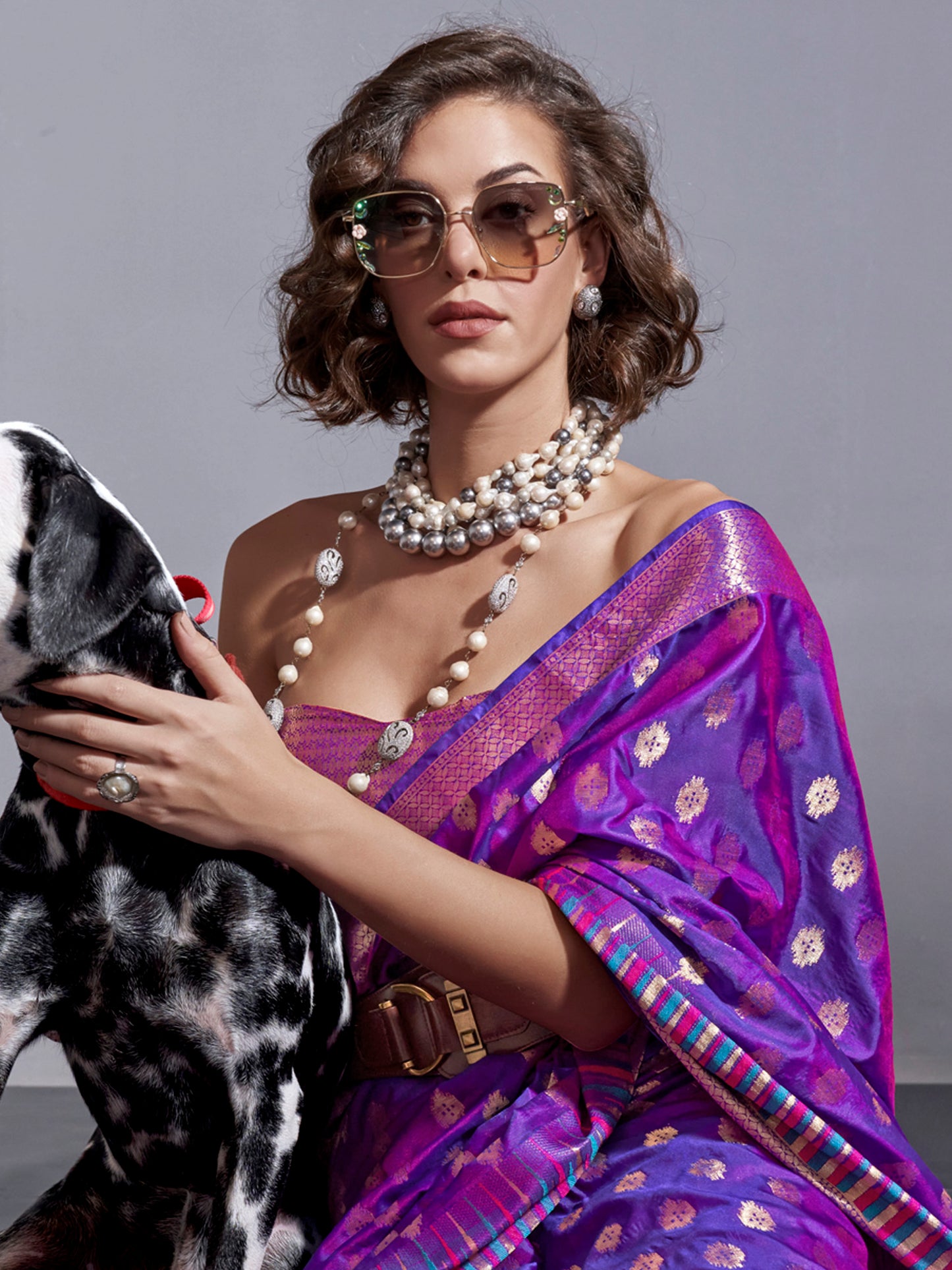 Women's Silk Blend Purple Woven Design Handloom Saree With Blouse Piece