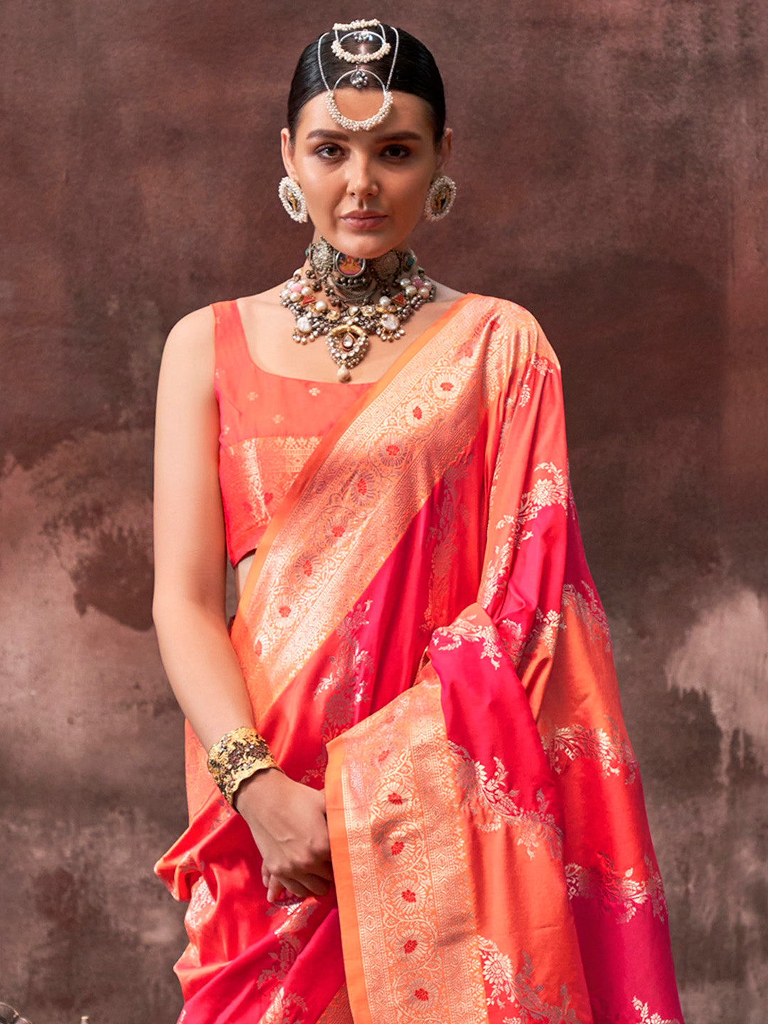 Women's Silk Blend Orange Woven Design Designer Saree With Blouse Piece