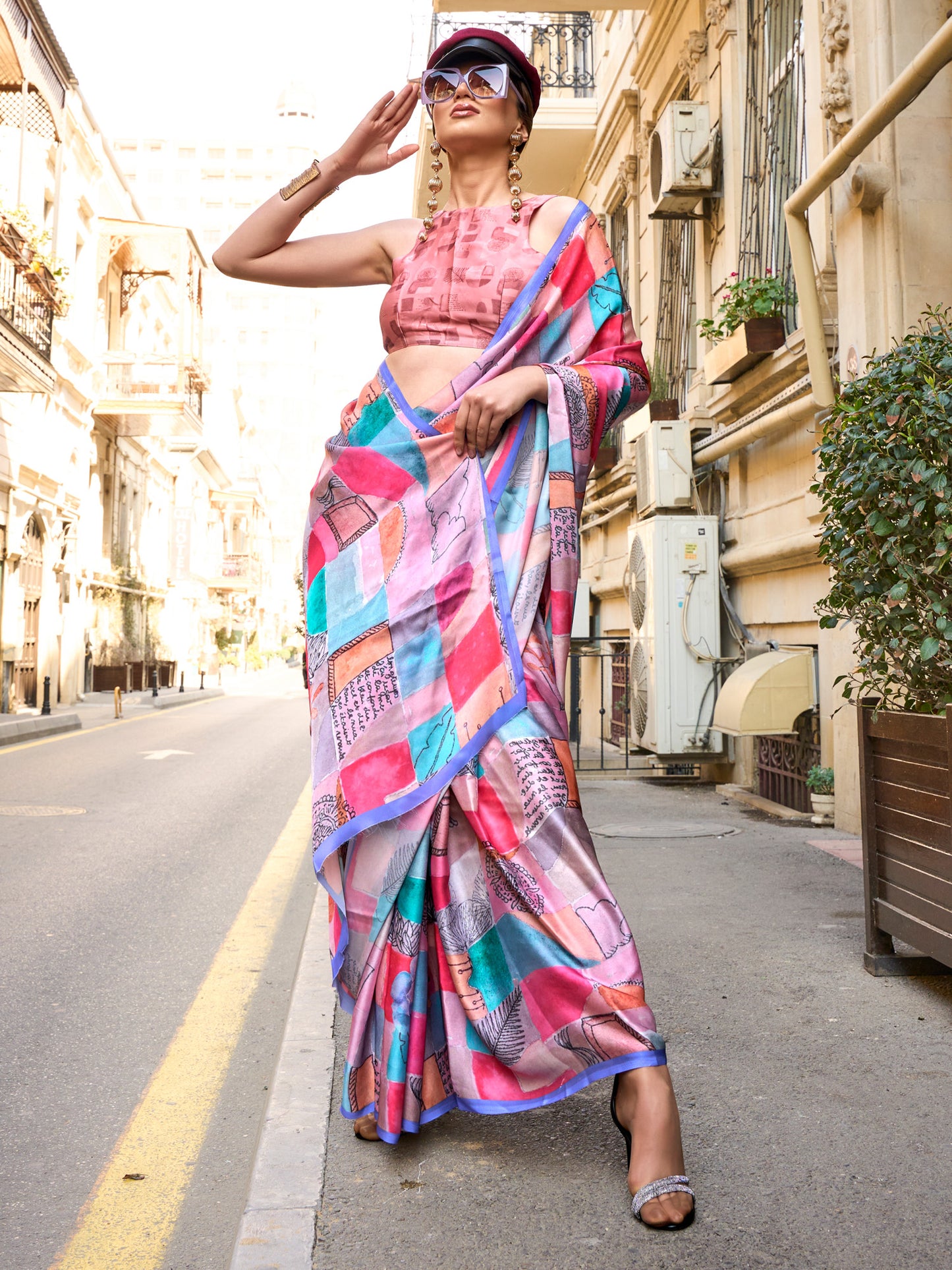 Women's Satin Silk Multicolored Printed Designer Saree With Blouse Piece