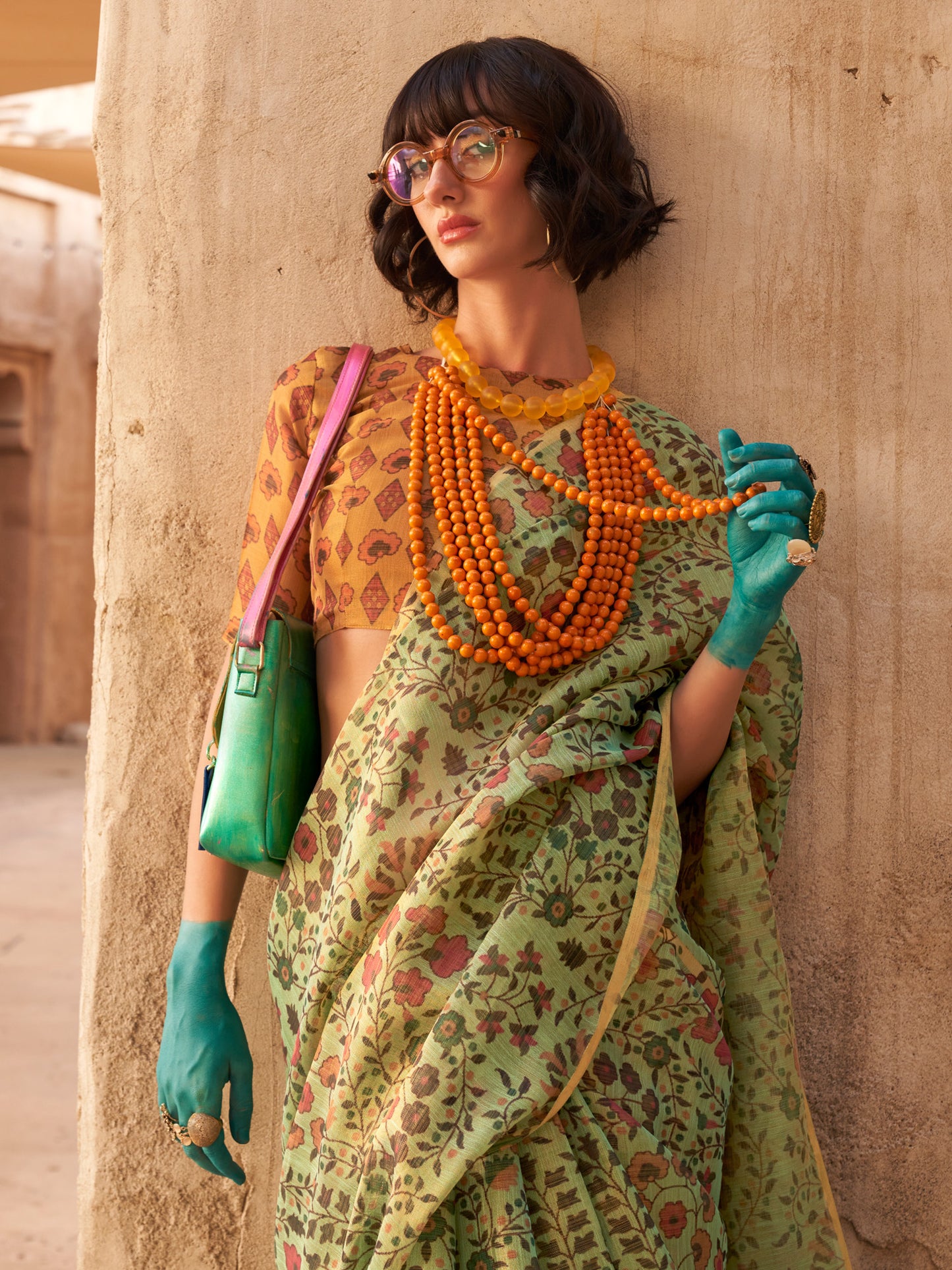 Women's Tissue Light Green Printed Designer Saree With Blouse Piece