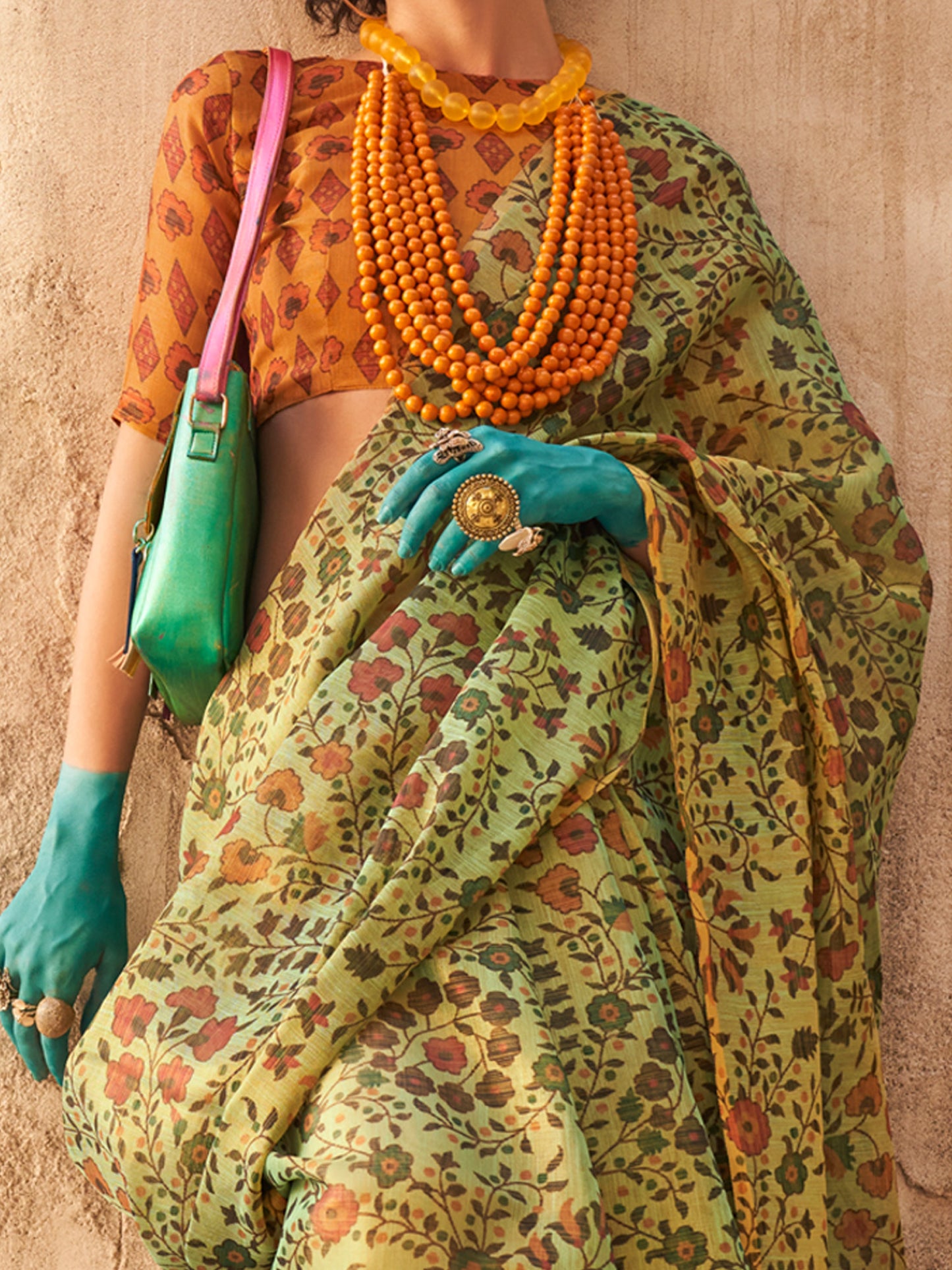 Women's Tissue Light Green Printed Designer Saree With Blouse Piece