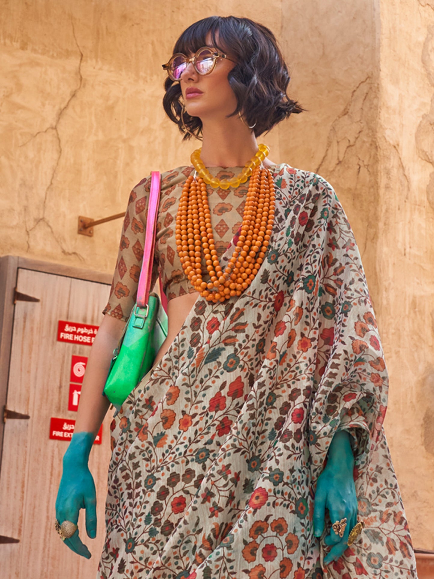 Women's Tissue Light Blue Printed Designer Saree With Blouse Piece