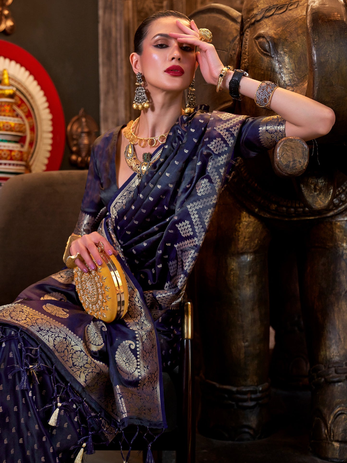 Women's Satin Silk Purple Woven Design Designer Saree With Blouse Piece