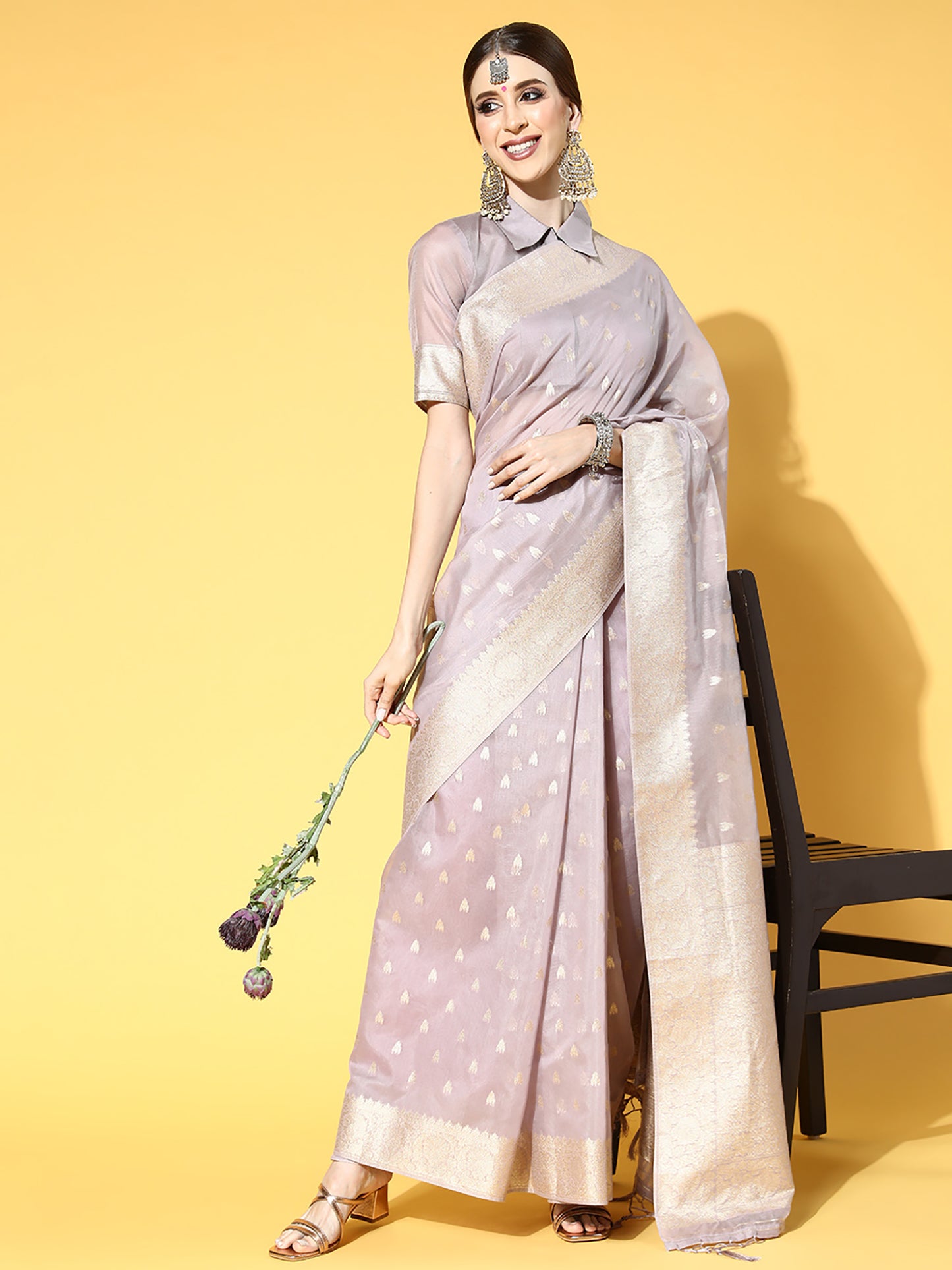 Women's Modal Lavendar Woven Design Celebrity Saree With Blouse Piece
