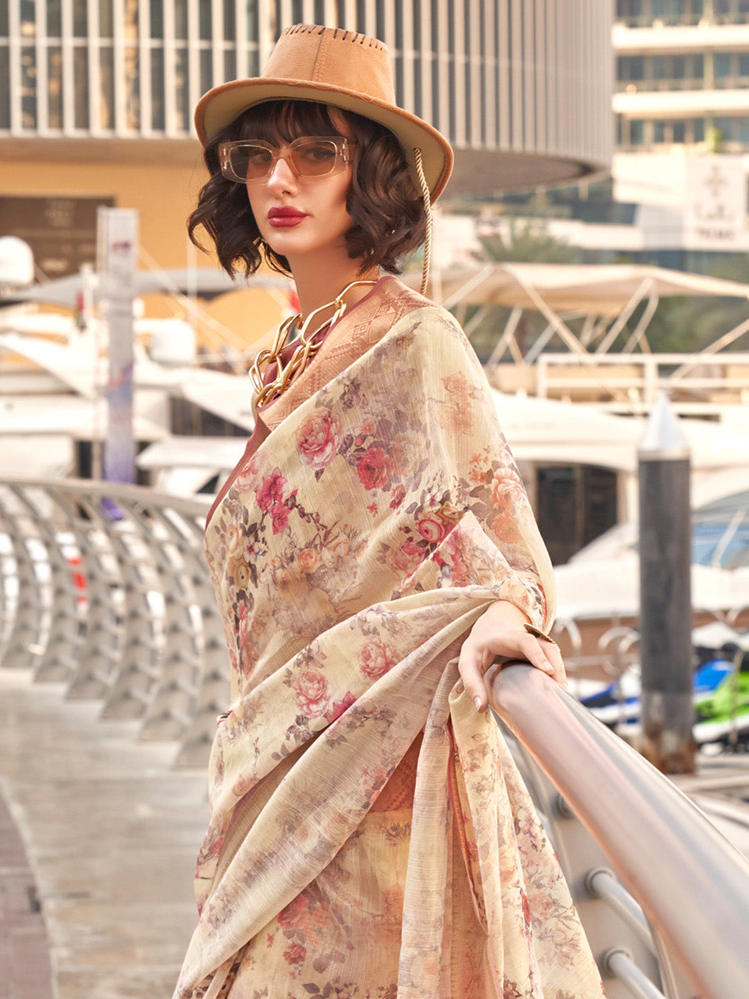 Women's Tissue Brown Woven Design Designer Saree With Blouse Piece