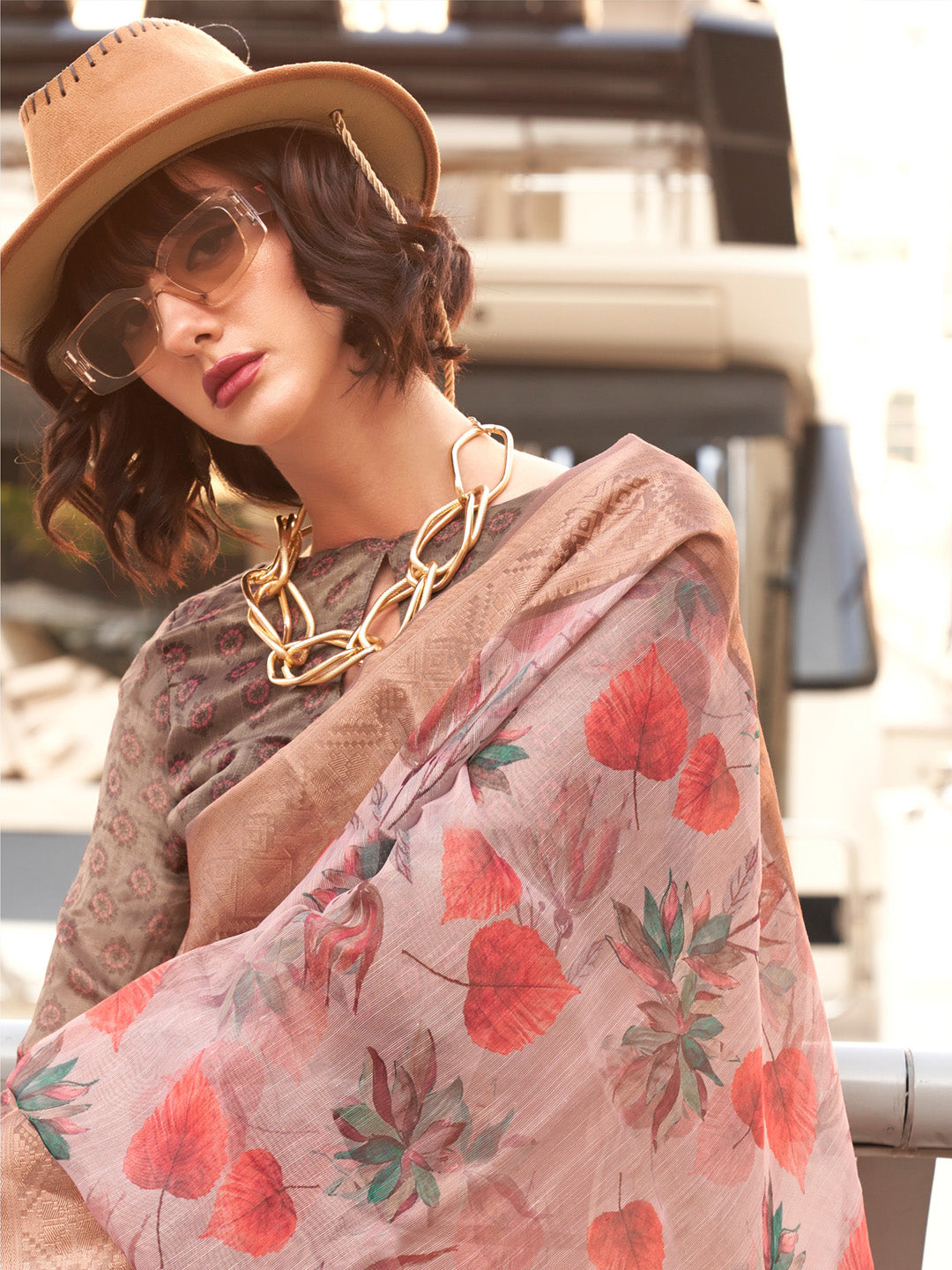 Women's Tissue Grey Woven Design Designer Saree With Blouse Piece