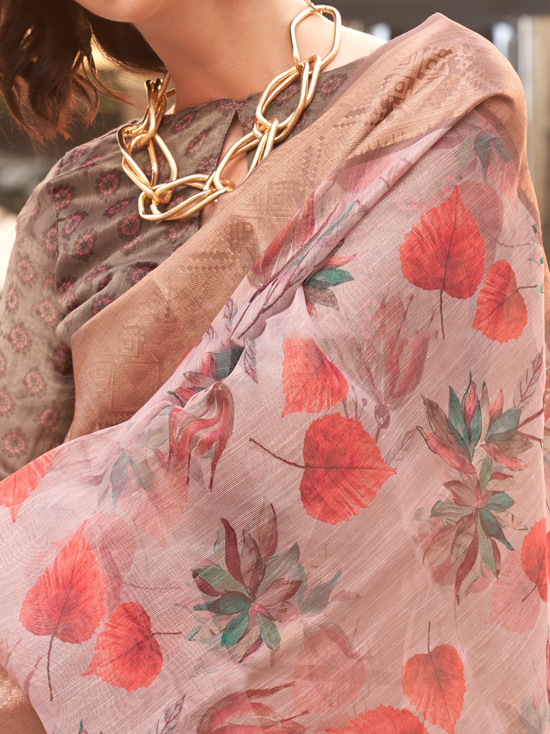 Women's Tissue Grey Woven Design Designer Saree With Blouse Piece