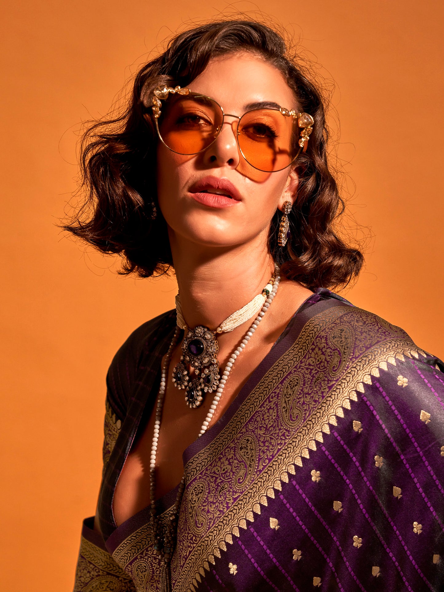Women's Satin Silk Purple Woven Design Designer Saree With Blouse Piece