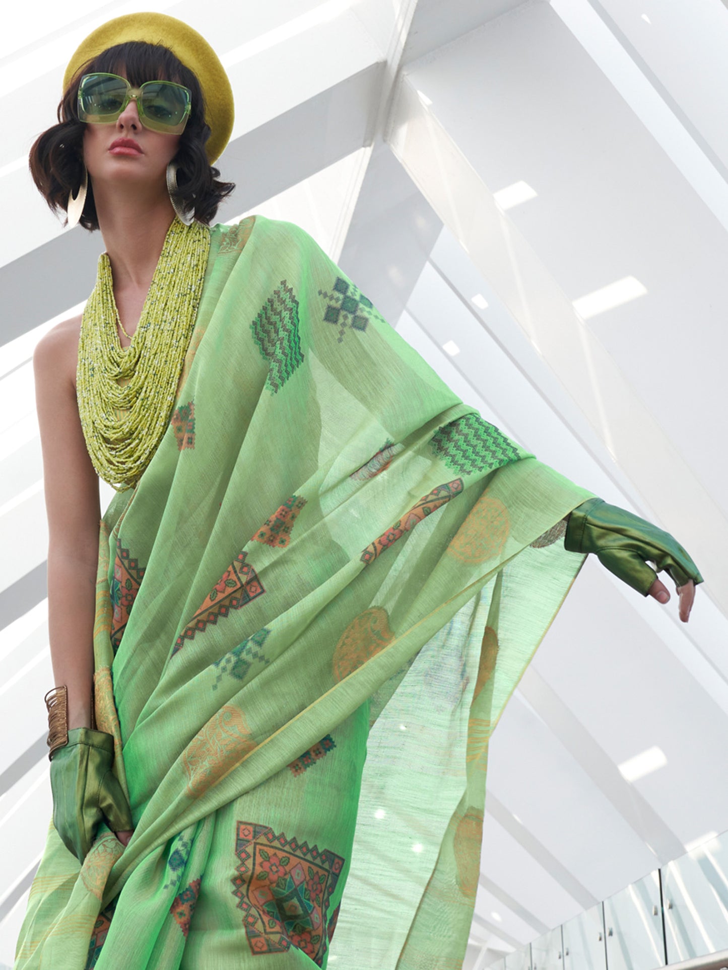 Women's Tissue Sea Green Woven Design Designer Saree With Blouse Piece