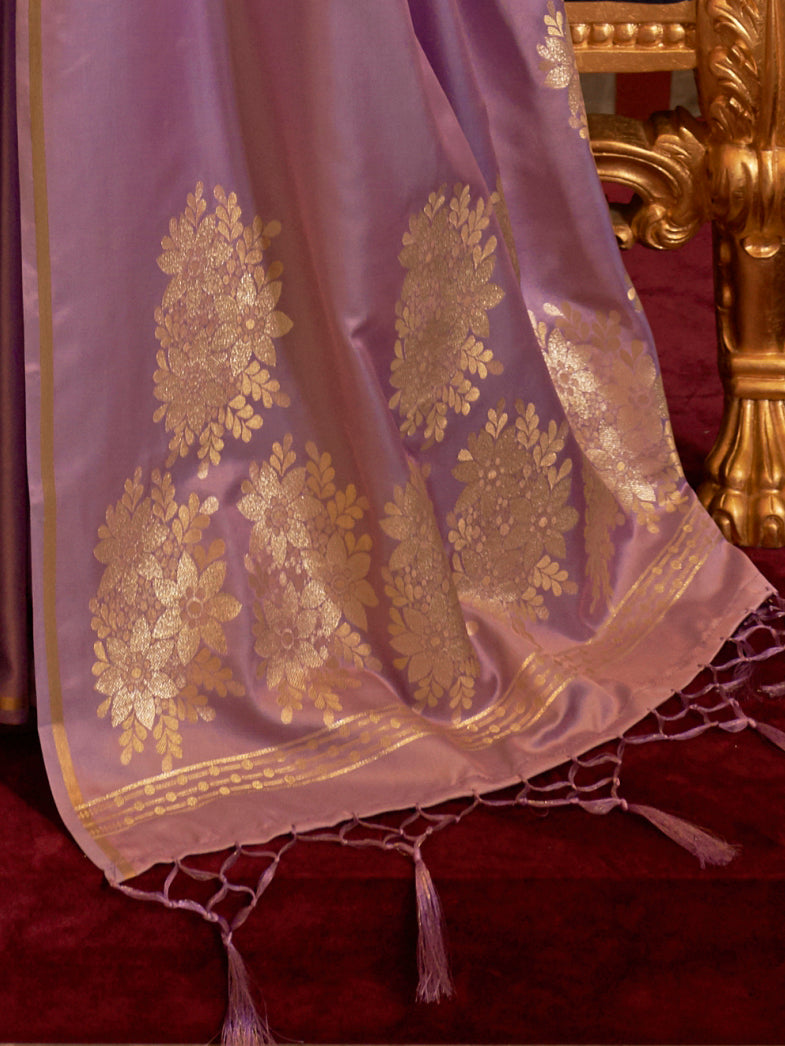 Women's Pure Silk Lavender Woven Design Woven saree With Blouse Piece