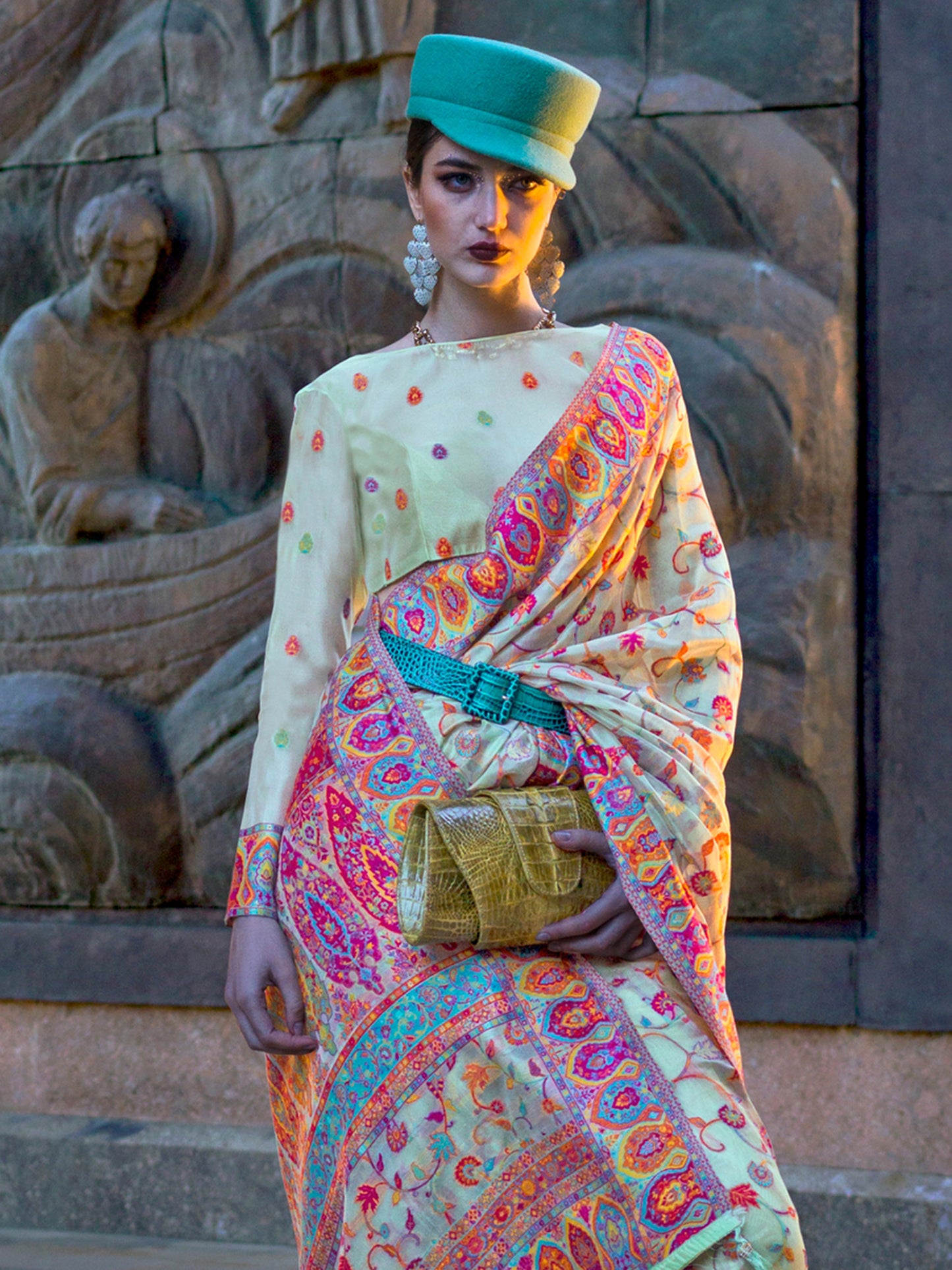 Women's Organza Sea Green Woven Design Designer Saree With Blouse Piece