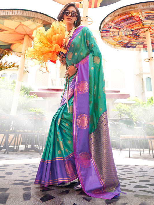 Women's Silk Blend Purple Woven Design Designer Saree With Blouse Piece