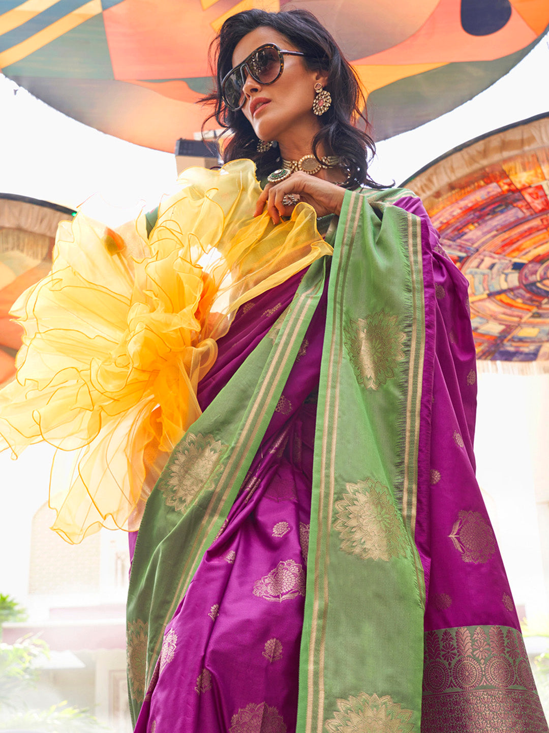 Women's Silk Blend Light Green Woven Design Designer Saree With Blouse Piece