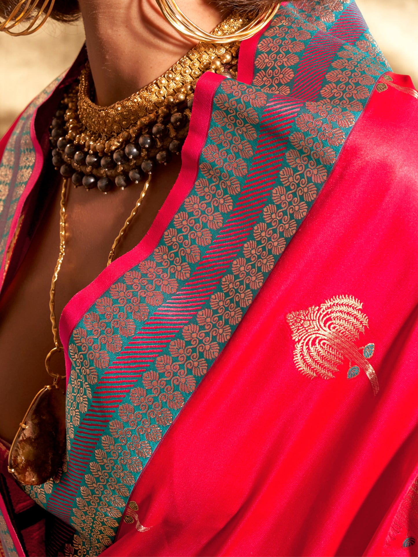 Women's Satin Silk Pink Woven Design Designer Saree With Blouse Piece